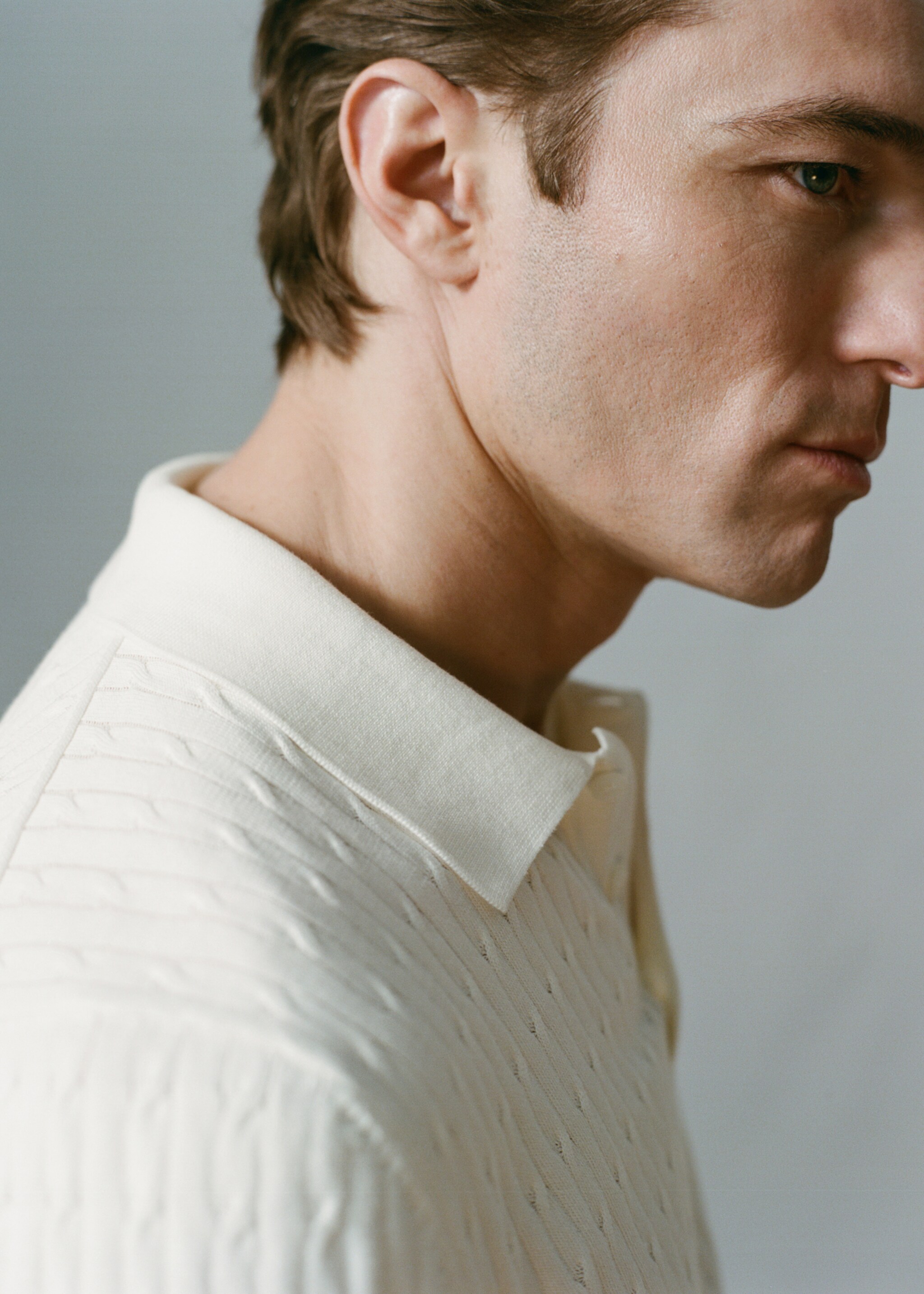 100% cotton braided knitted polo shirt - Details of the article 9, Off White. Ref: 27035946-00.