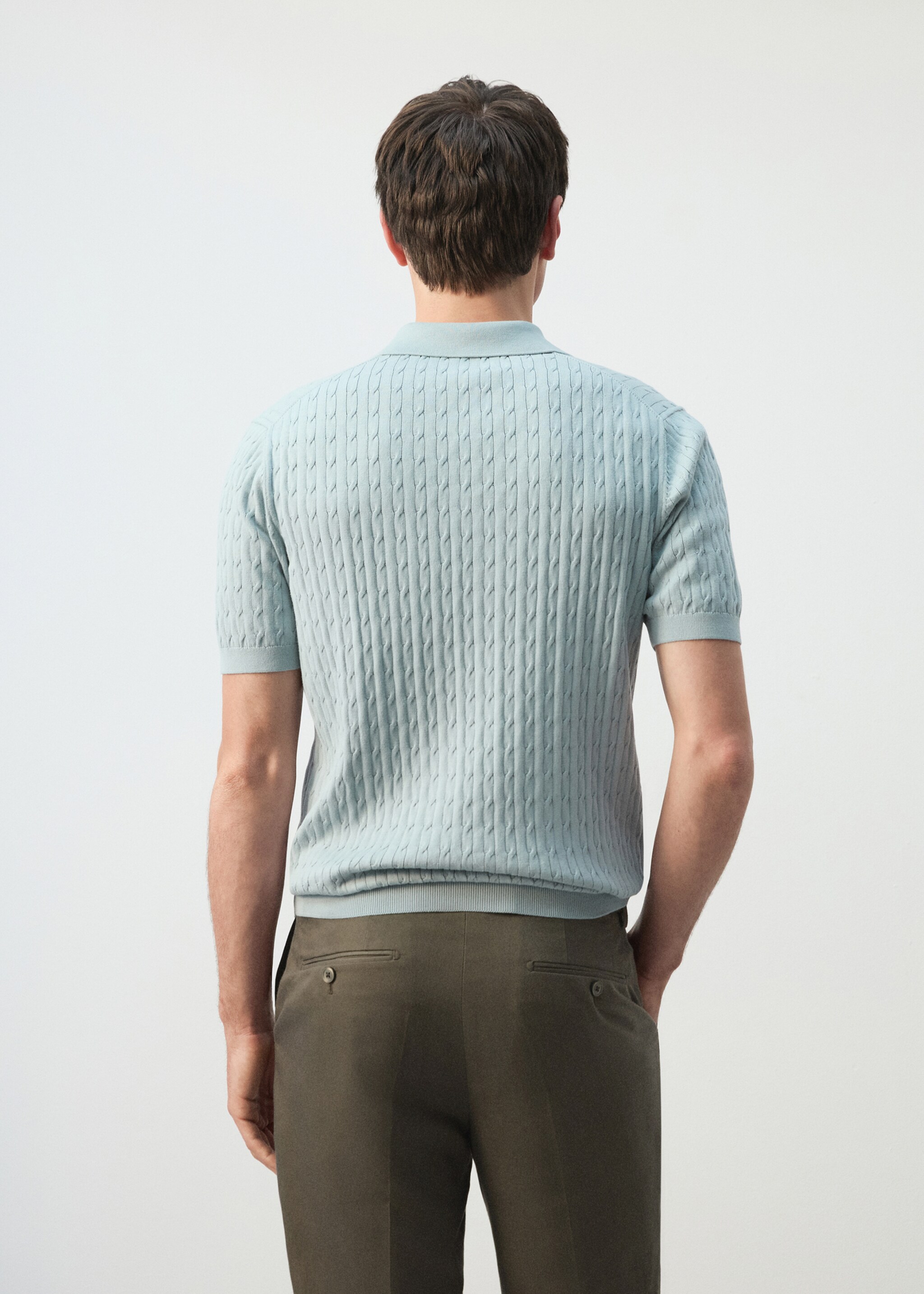 قميص بولو محبوك ومضفر من القطن بنسبة 100% - الجهة الخلفية للمنتج, أخضر أكوا. Ref: 27035946-00.