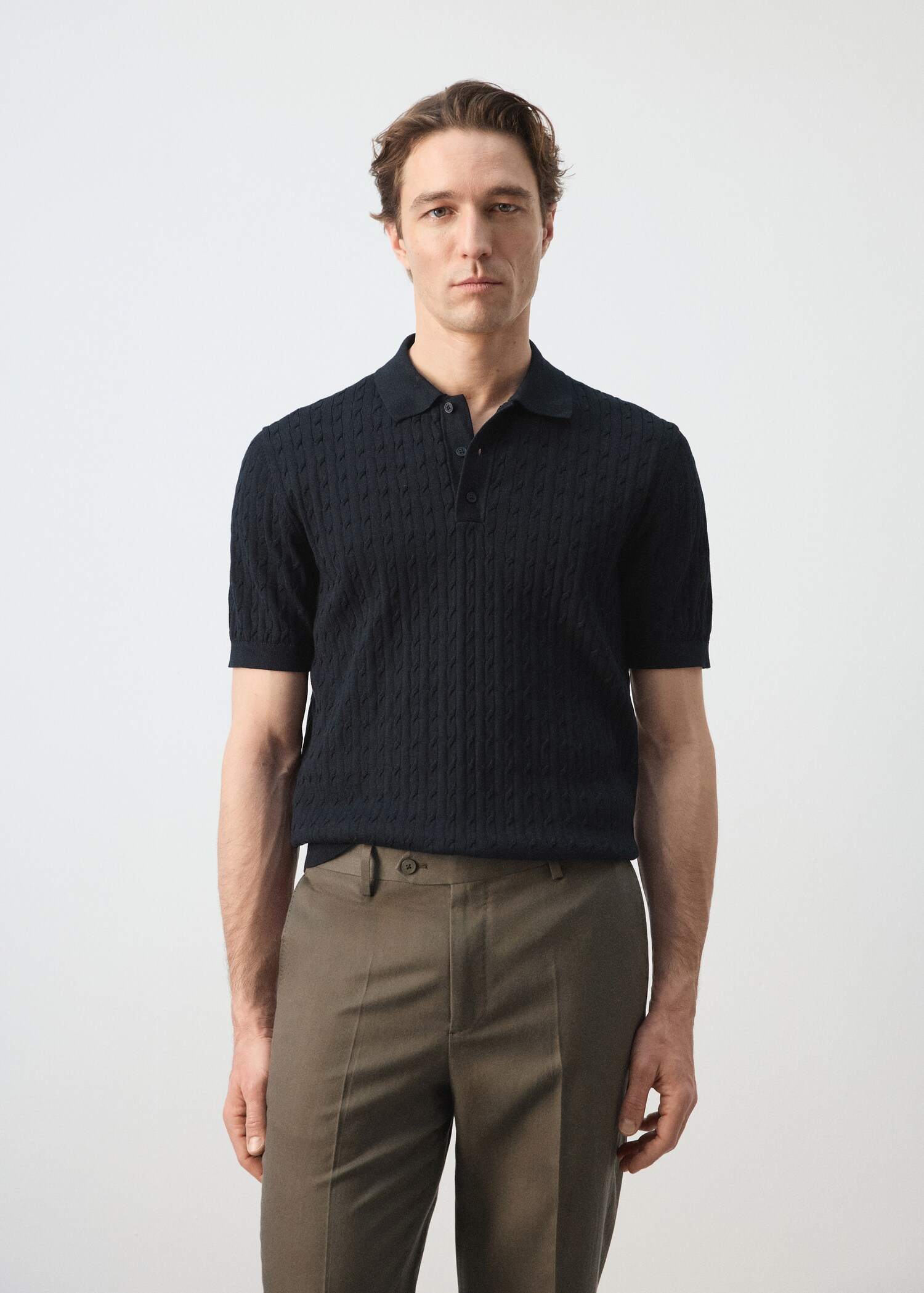 100% cotton braided knitted polo shirt - Medium plane
