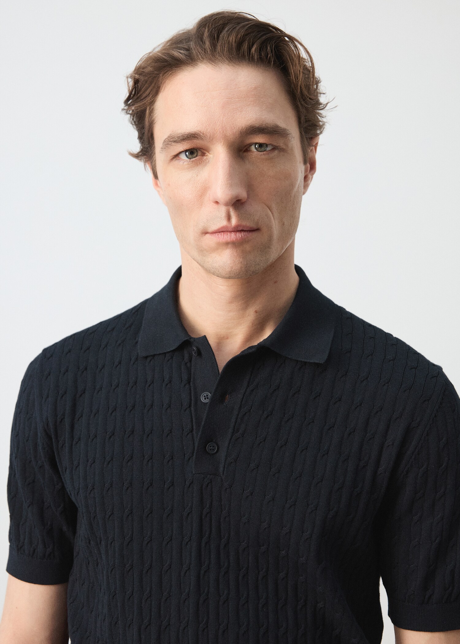 100% cotton braided knitted polo shirt - Details of the article 1