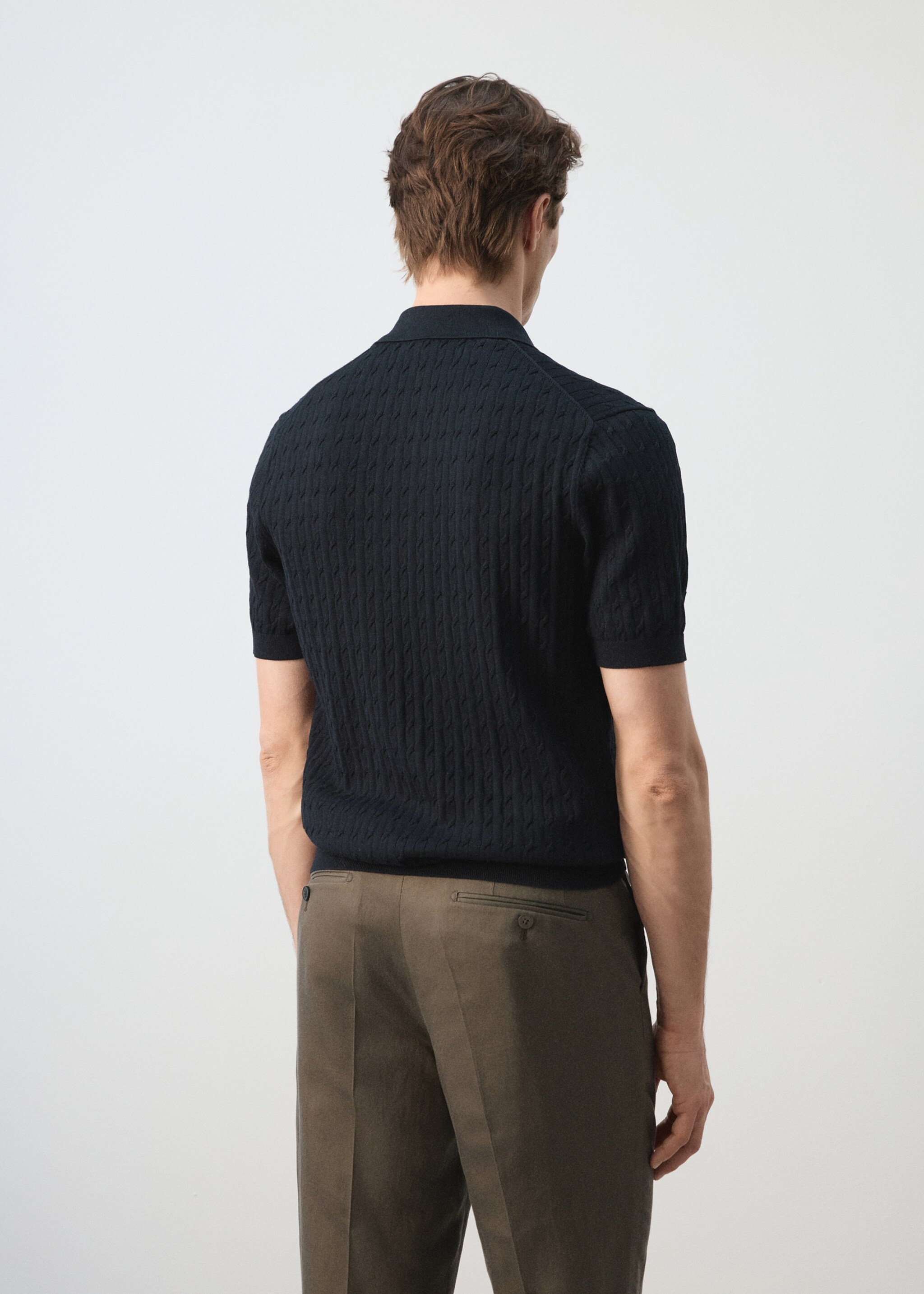100% cotton braided knitted polo shirt - Reverse of the article, Night Blue. Ref: 27035946-00.