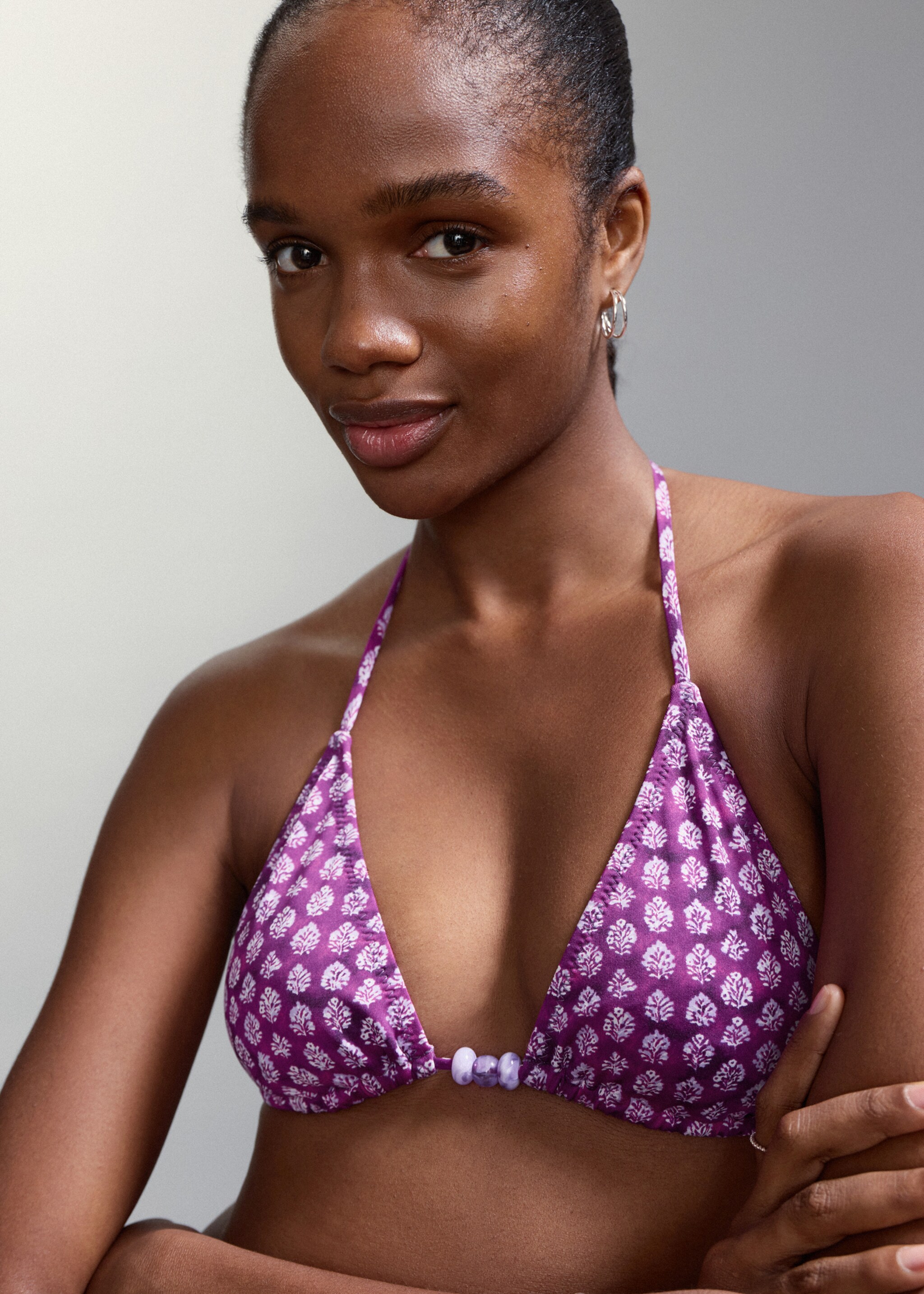 Floral bikini with medium coverage bottoms - Details of the article 1, Purple. Ref: 27035949-00.