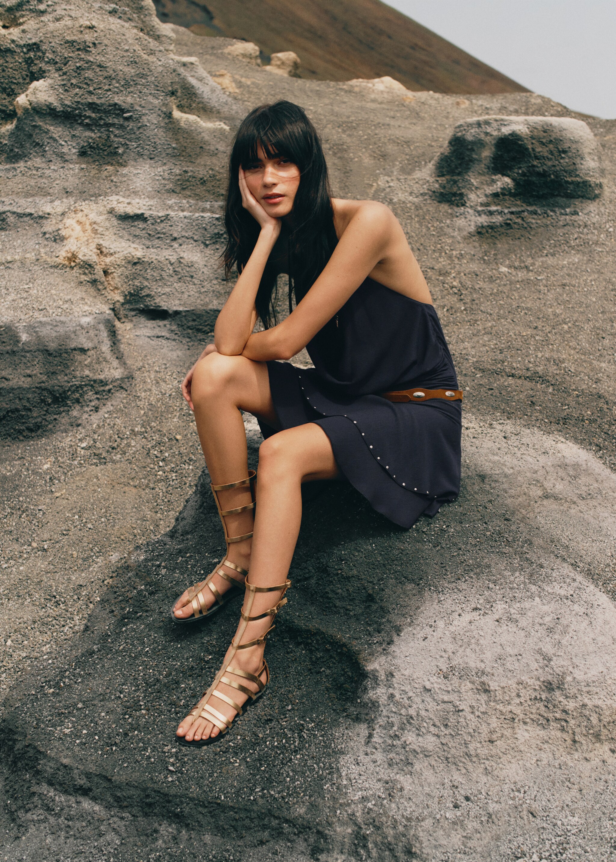 Metallic leather Roman sandals - Details of the article 5, Gold. Ref: 27035950-00.