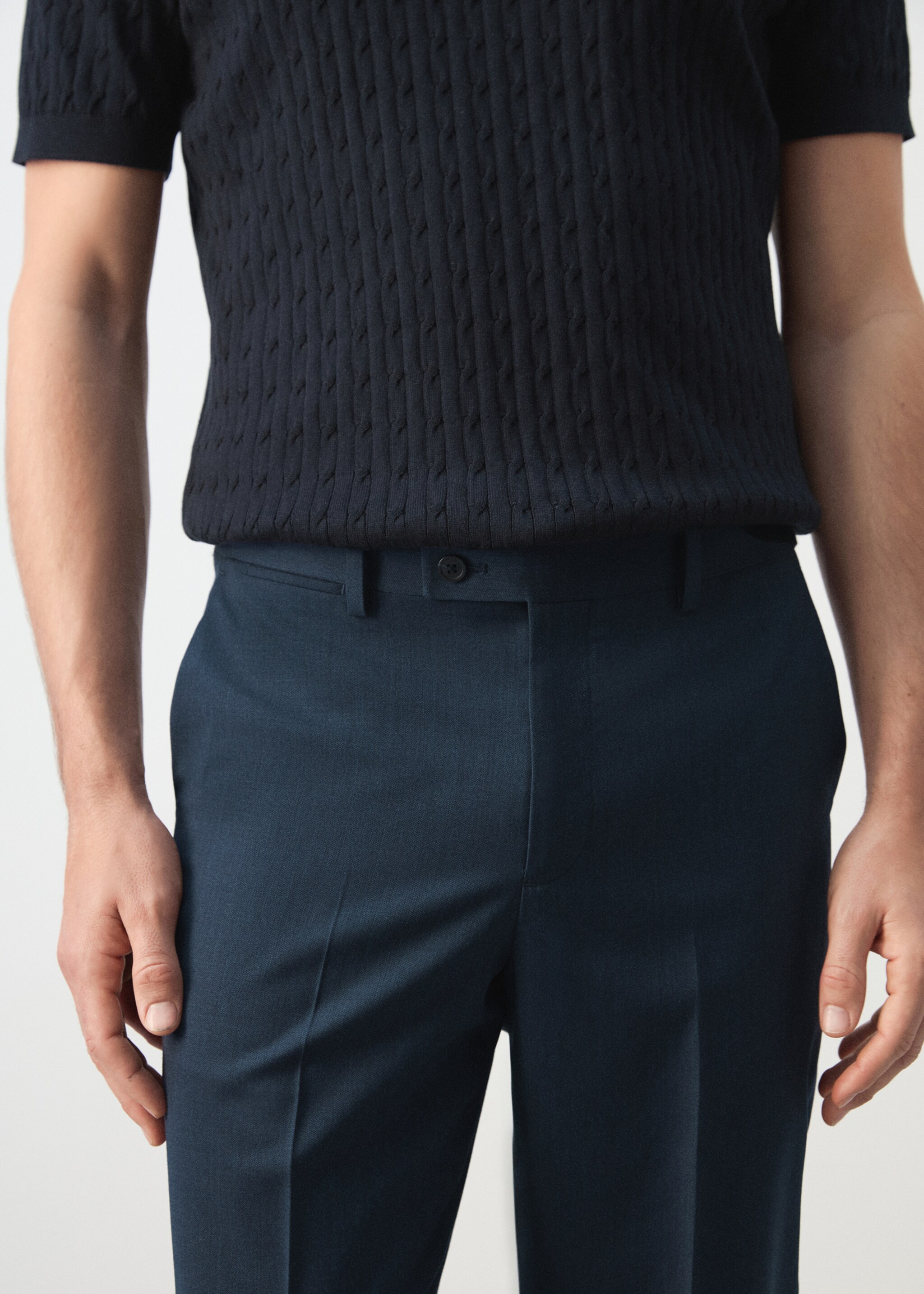 Turin 100% wool suit trousers - Details of the article 1, Ink Blue. Ref: 27035951-00.