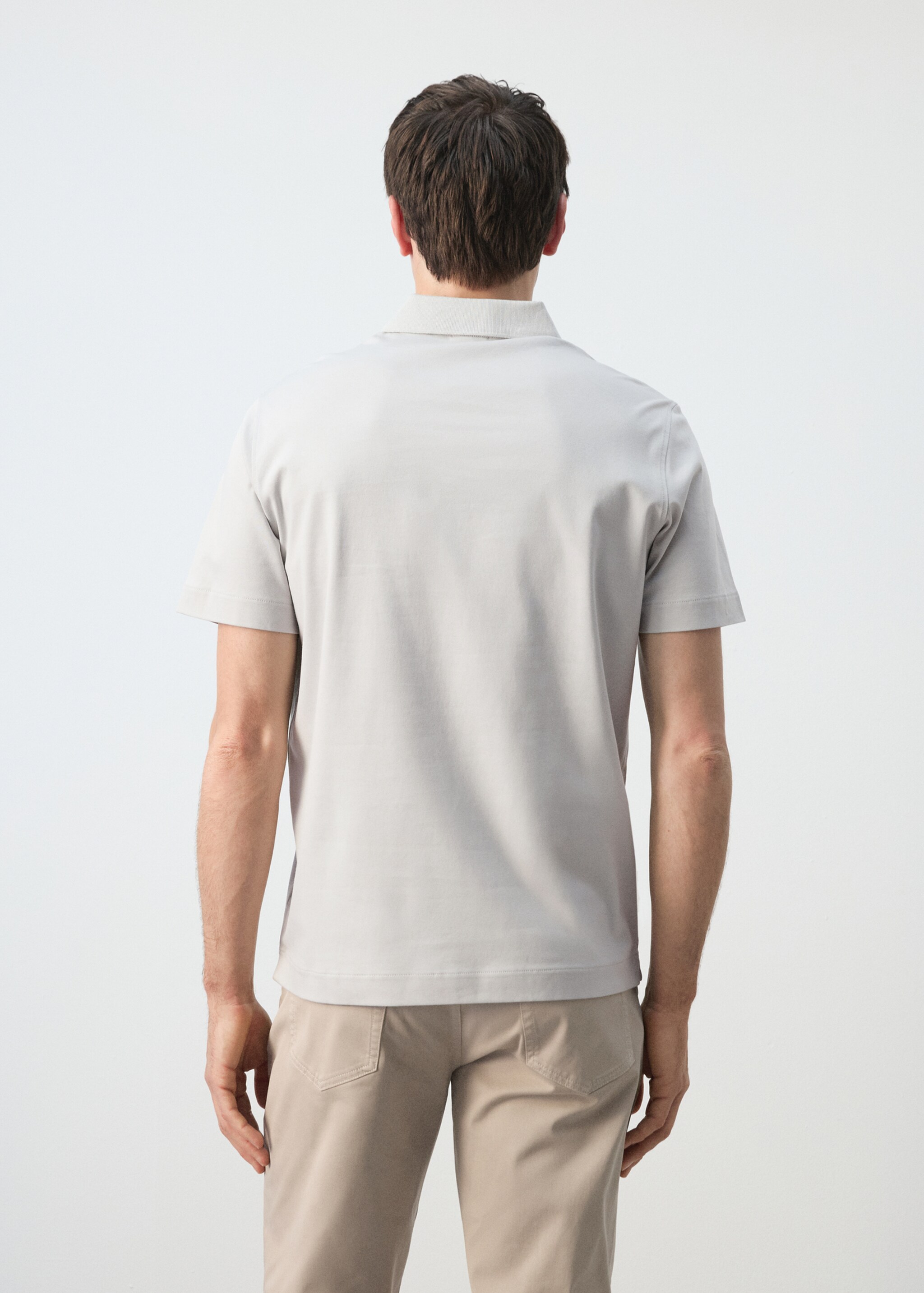 100% 코튼 파인 니트 폴로 셔츠 - 상품 반전:, 아이스 그레이. Ref: 27035964-00.