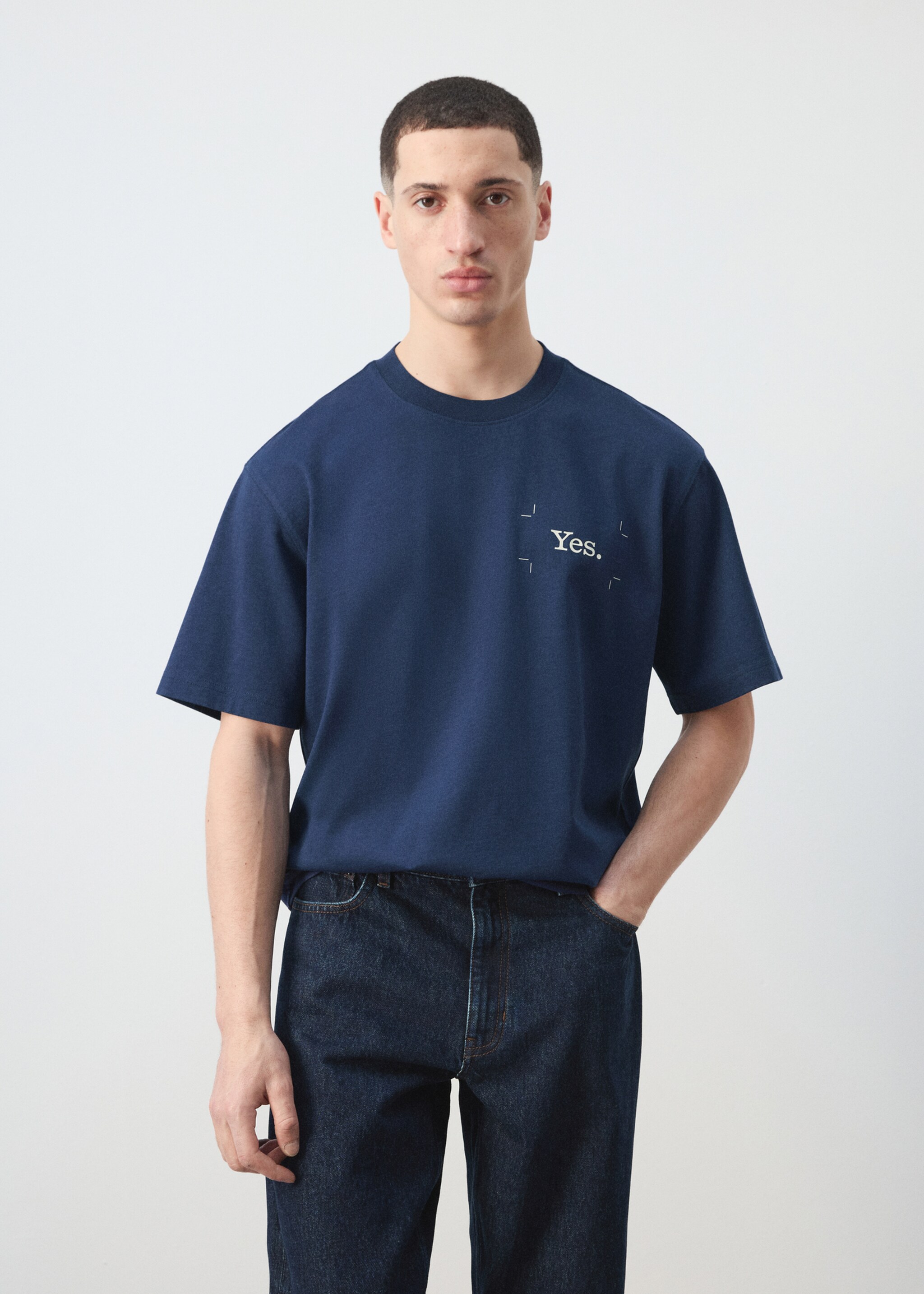 Camiseta 100% algodón estampado texto - Plano medio, Azul tinta. Ref: 27035991-00.