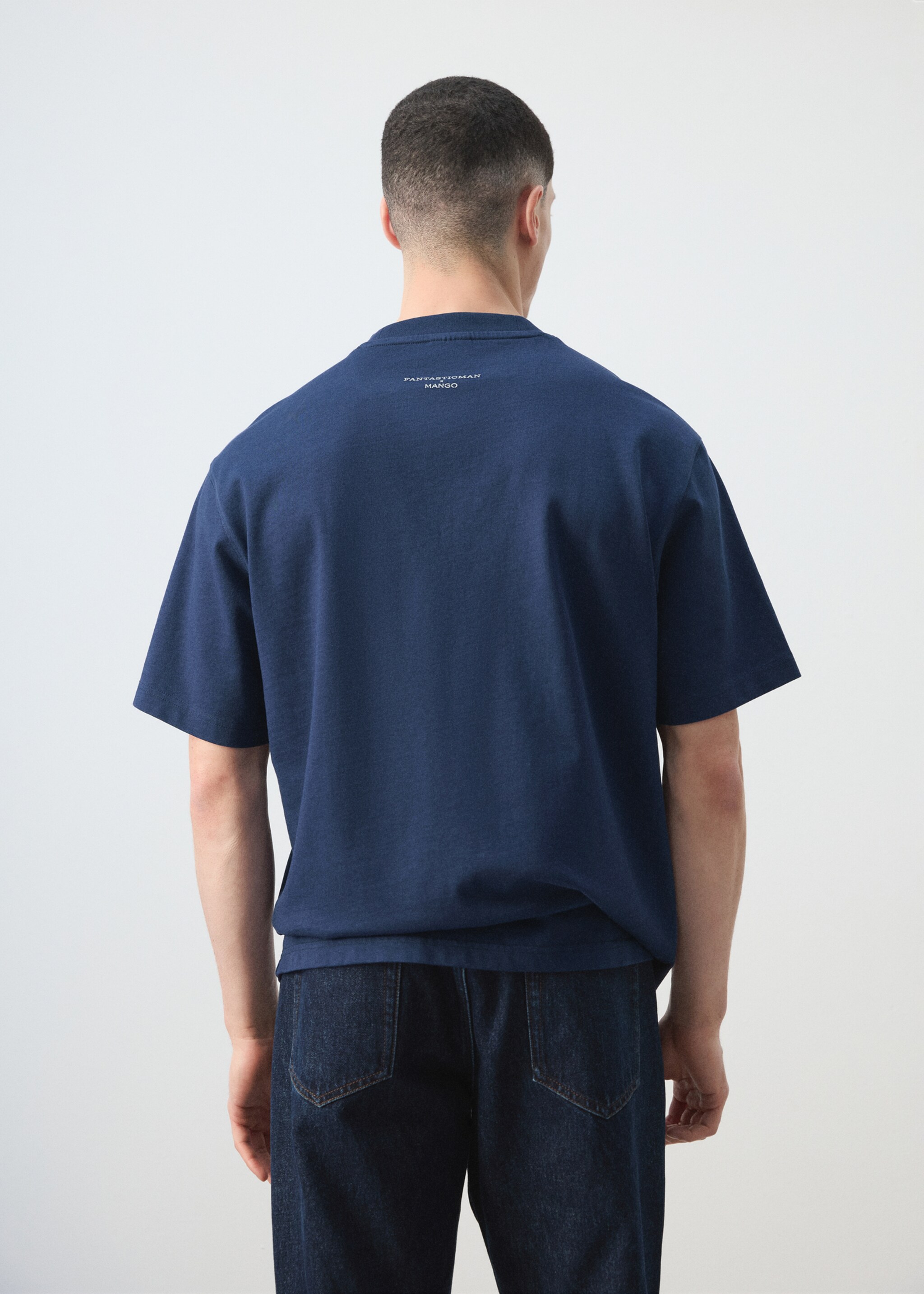 Camiseta 100% algodón estampado texto - Reverso del artículo, Azul tinta. Ref: 27035991-00.