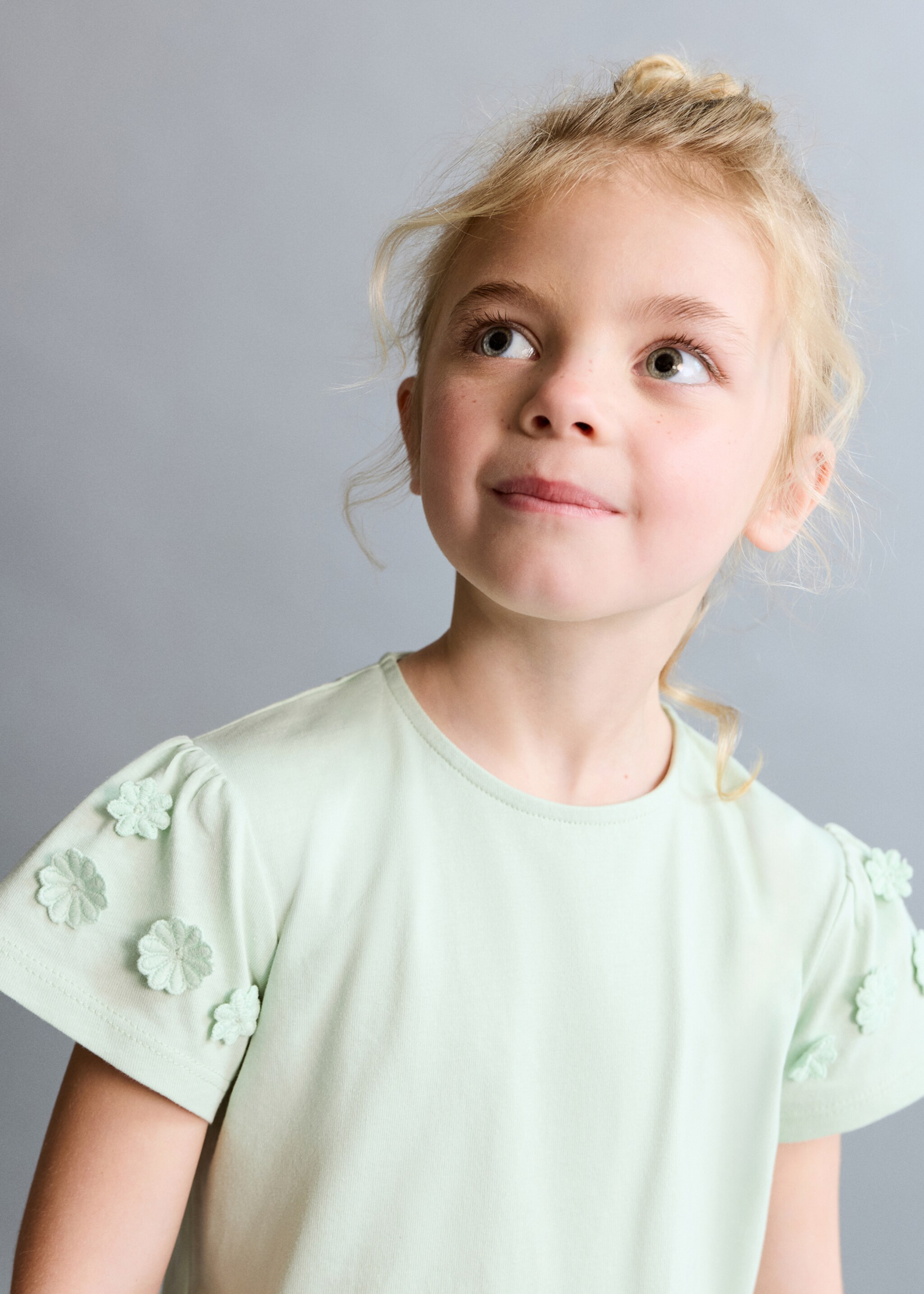 Camiseta algodón detalle flores - Detalle del artículo 1, Verde agua. Ref: 27036340-00.