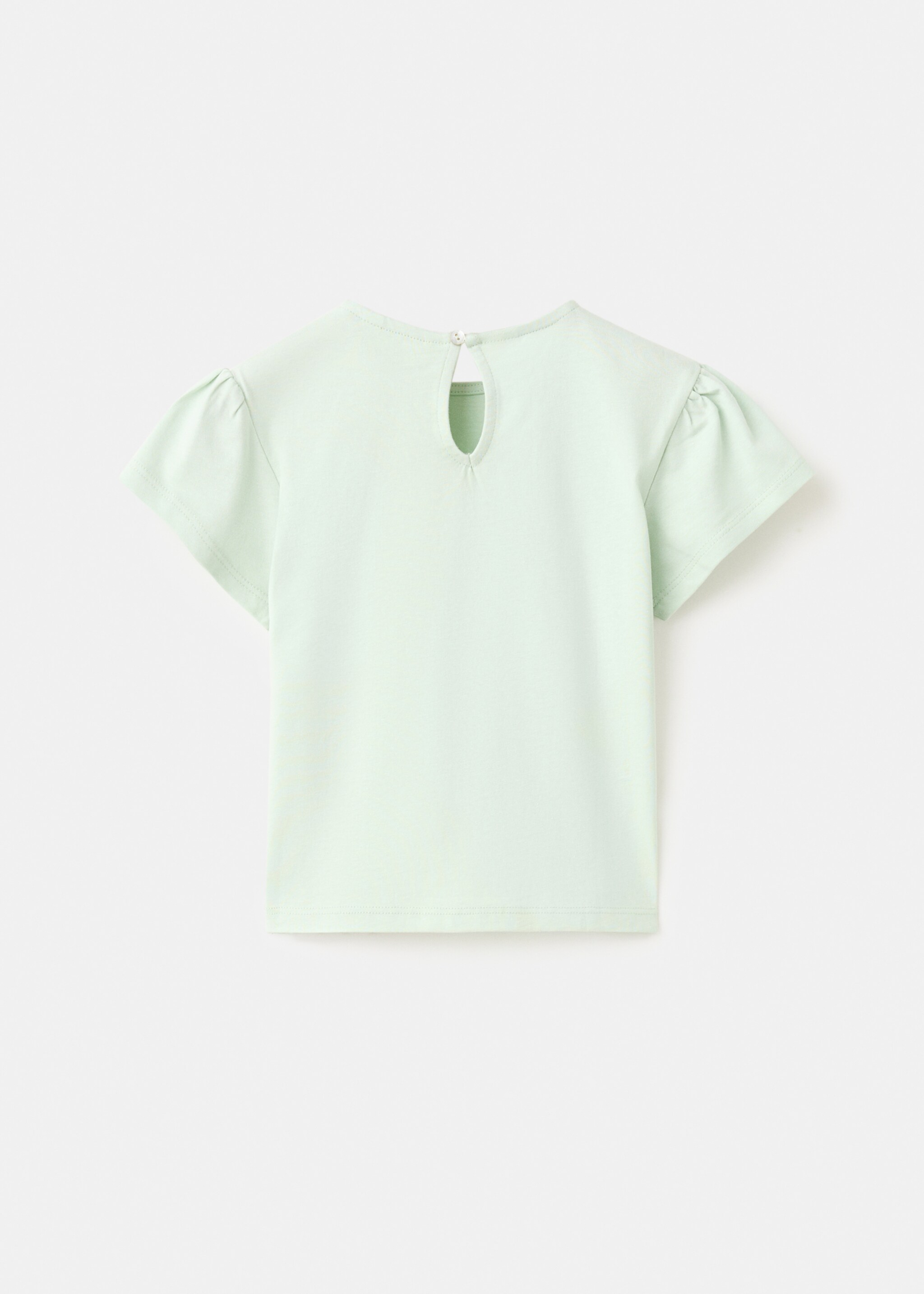 تيشيرت قطن بتفاصيل زهور - الجهة الخلفية للمنتج, أخضر أكوا. Ref: 27036340-00.