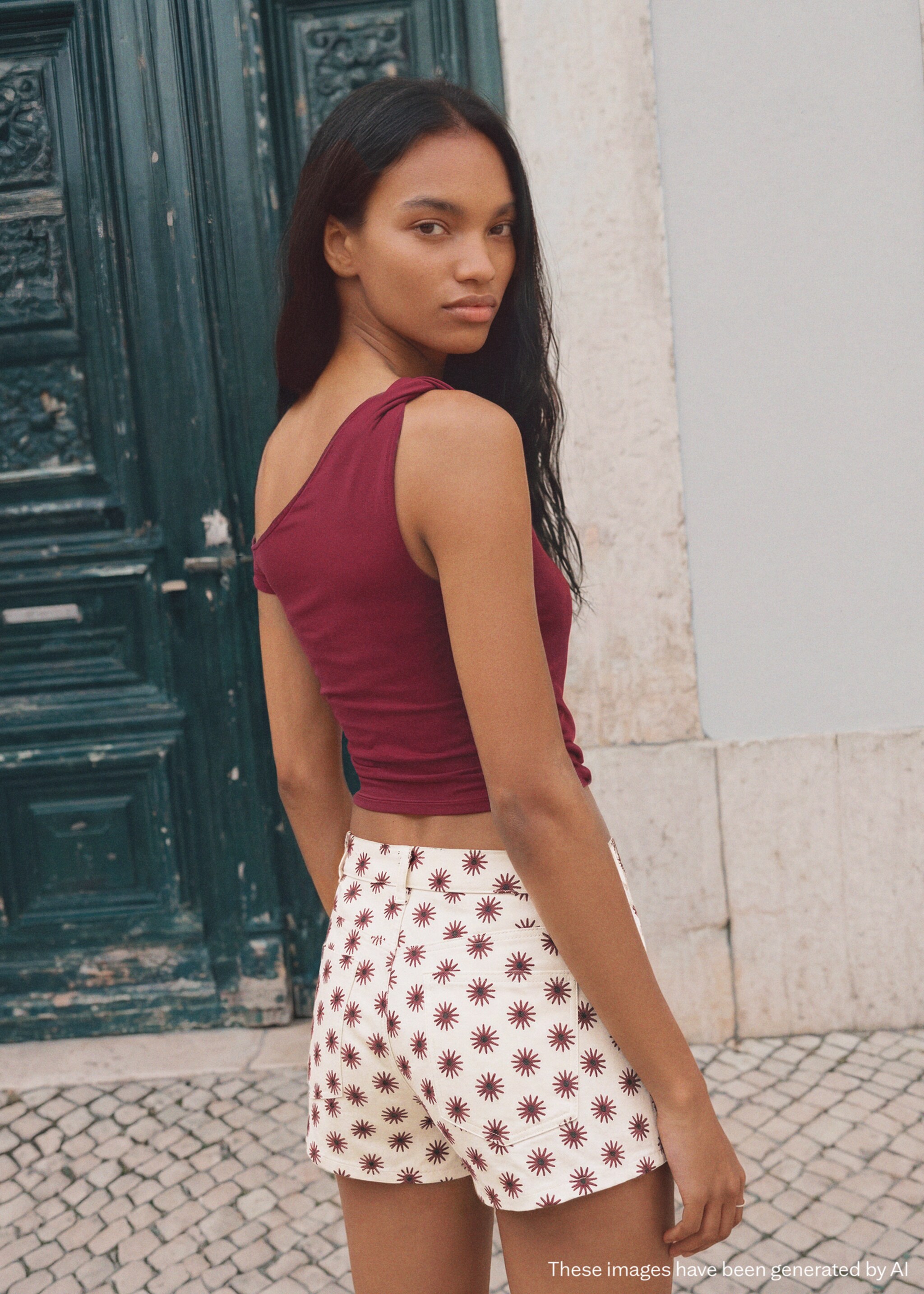 Floral print mini shorts - Reverse of the article, Off White. Ref: 27036343-00.