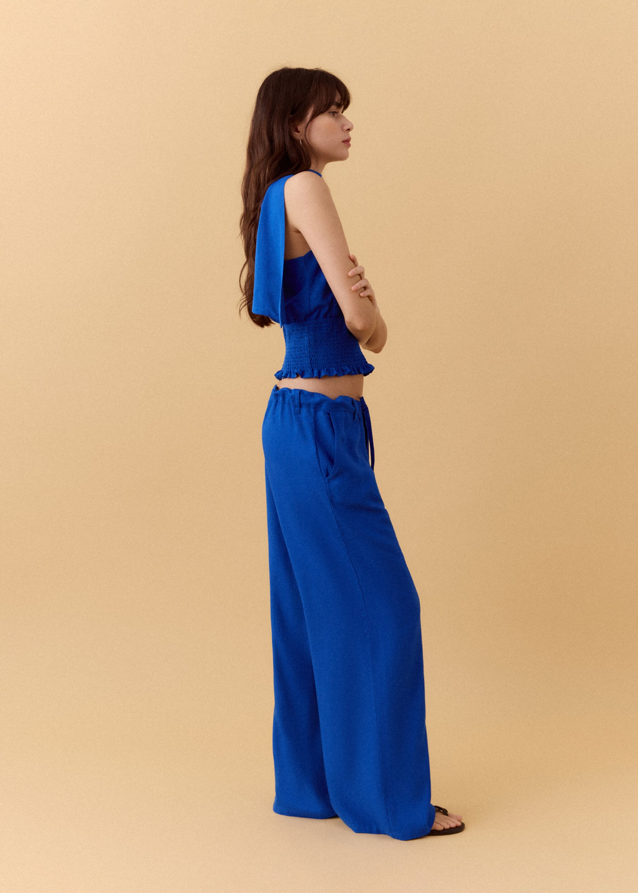Linen-blend straight-fit trousers - Medium plane, Vibrant blue. Ref: 27036349-00.
