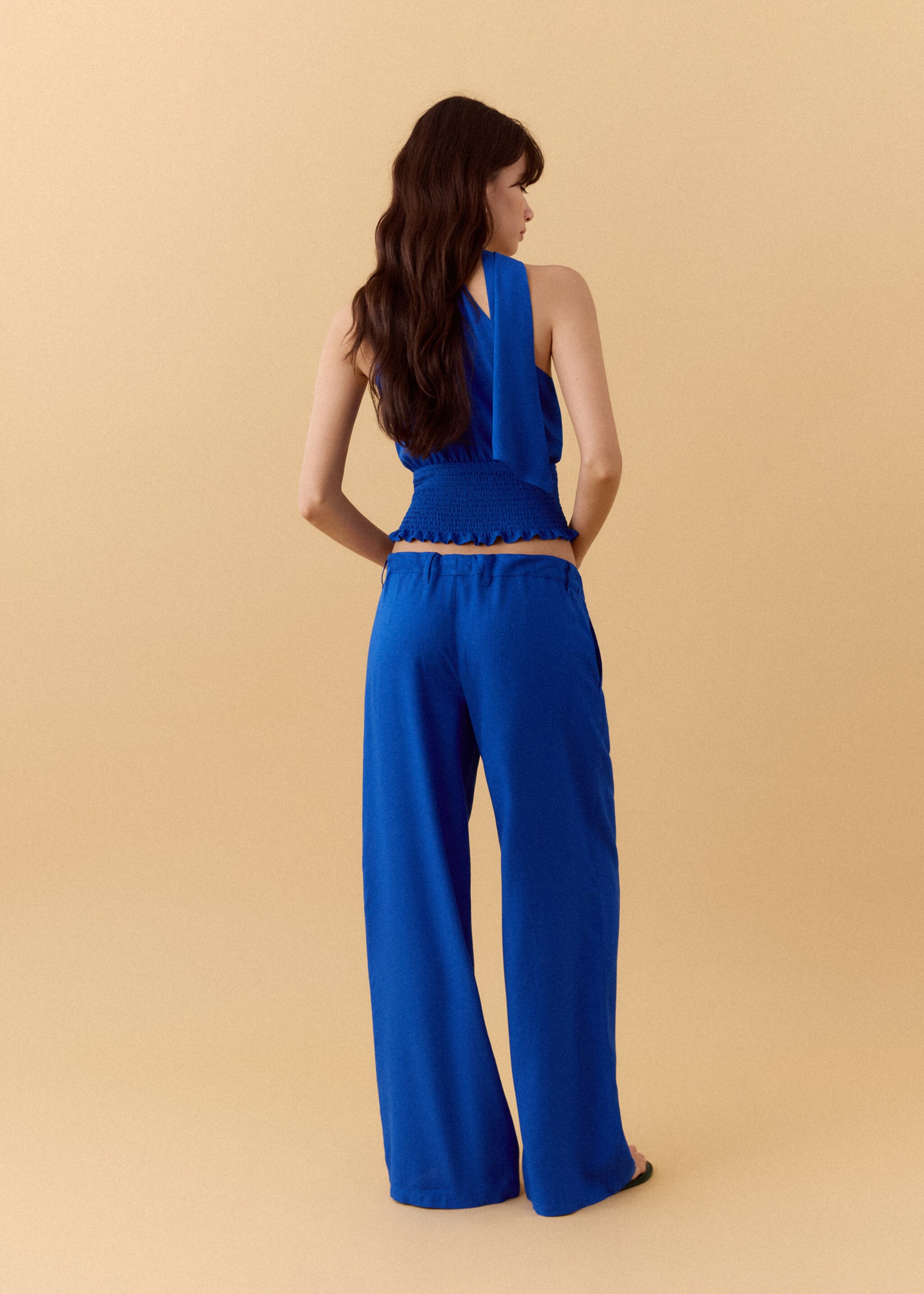 Linen-blend straight-fit trousers - Reverse of the article, Vibrant blue. Ref: 27036349-00.