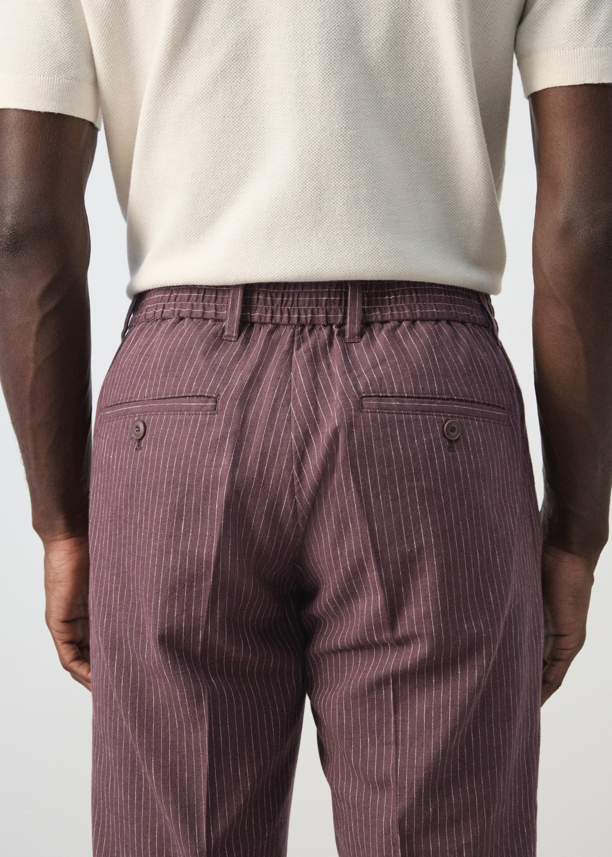 Cotton linen slim fit striped trousers - Details of the article 6, Plum. Ref: 27036710-00.