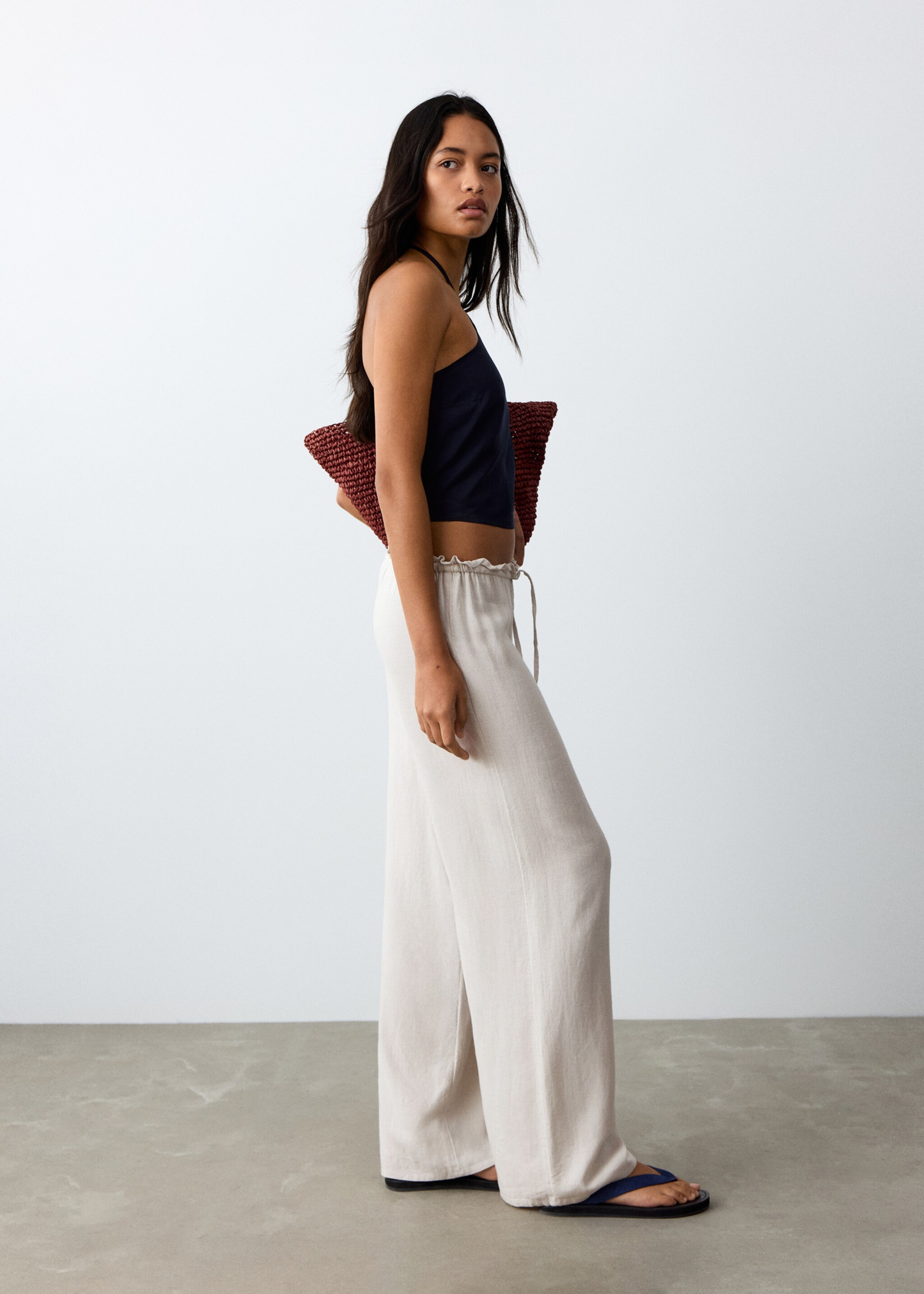 Bow linen trousers - Medium plane, Grey. Ref: 27036716-00.