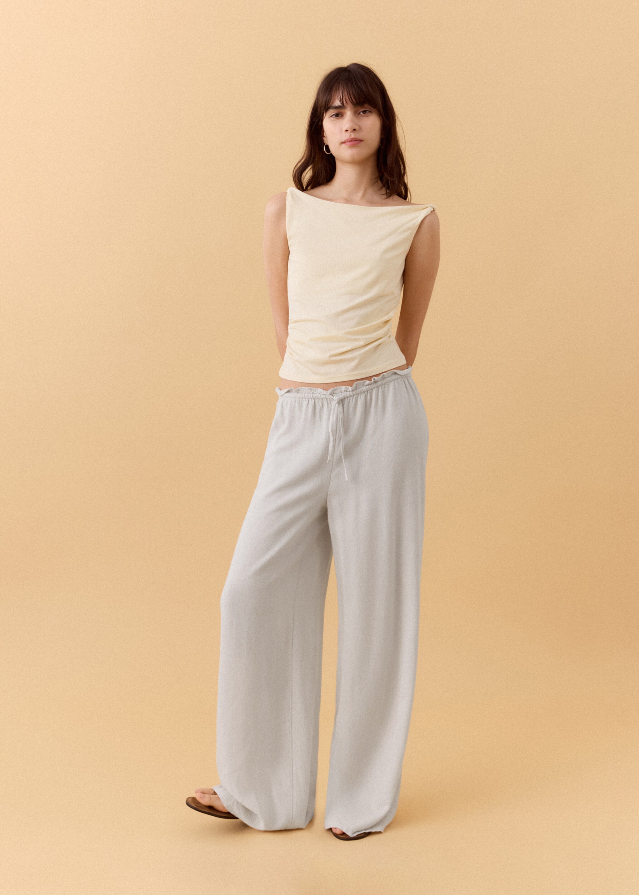 Pantalon lin nœud - Détail de l'article 6, Gris. Ref: 27036716-00.