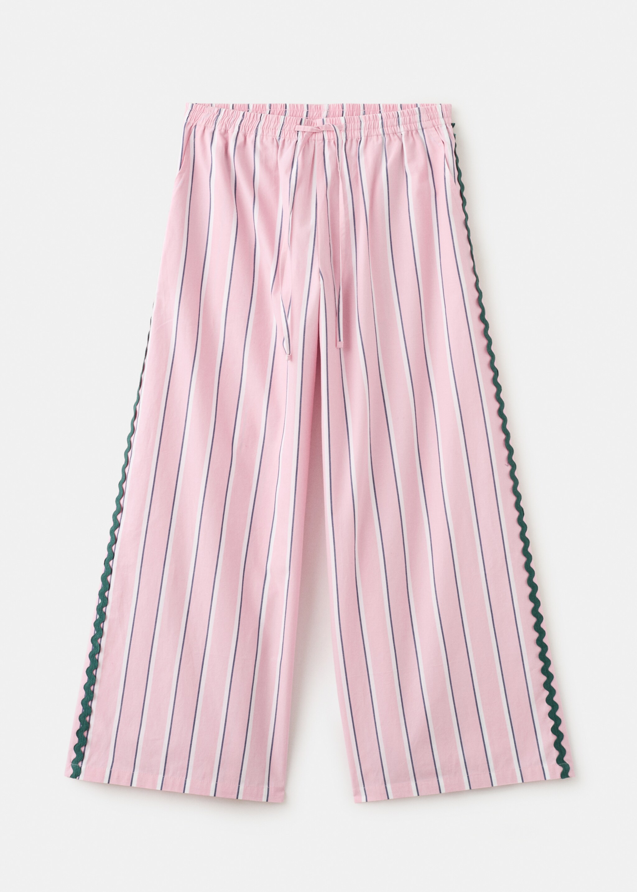 Striped trousers with scalloped details - Article without model, Pastel Pink. Ref: 27036730-00.