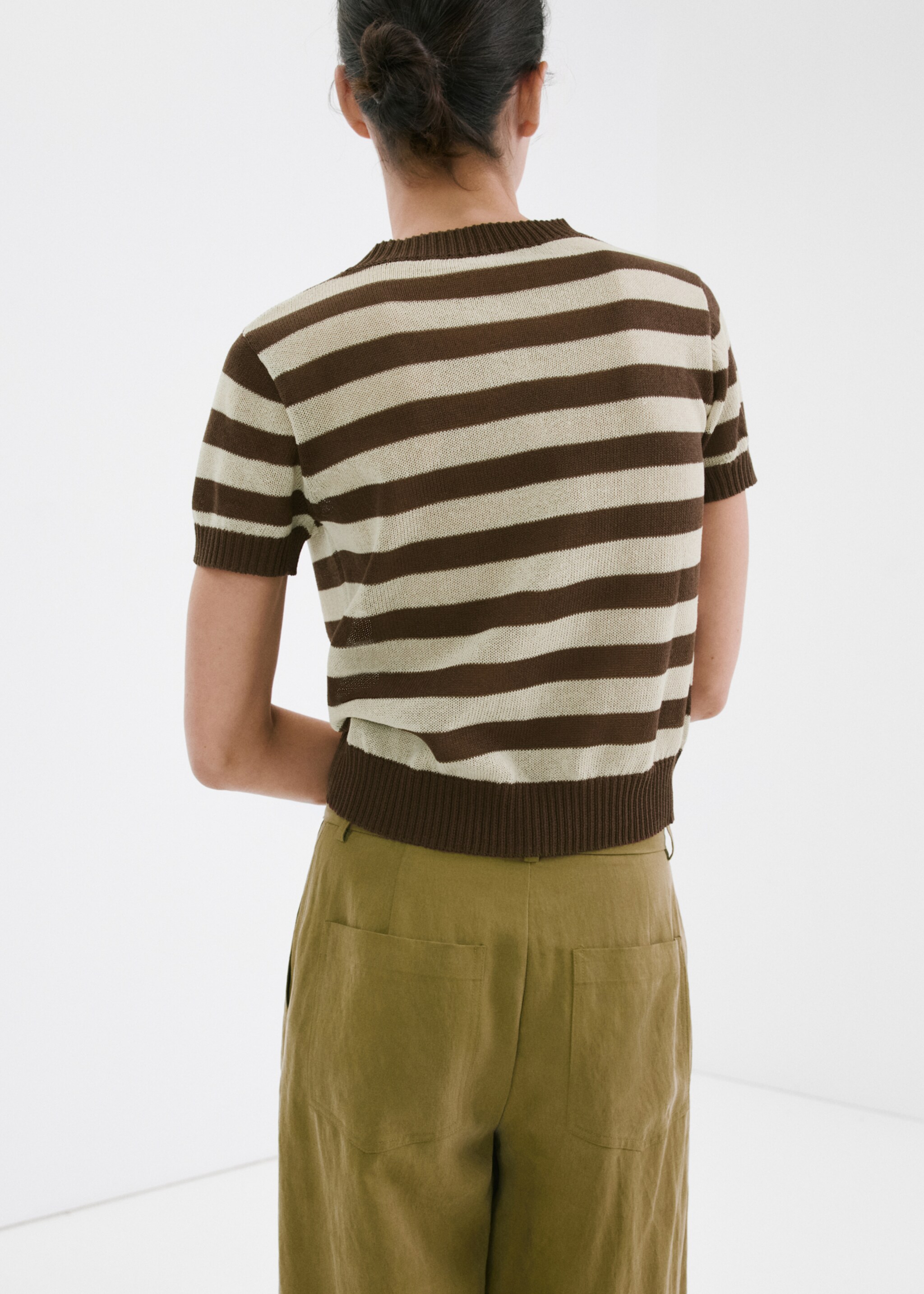 Crop striped sweater - Reverse of the article, Chocolate. Ref: 27037143-00.
