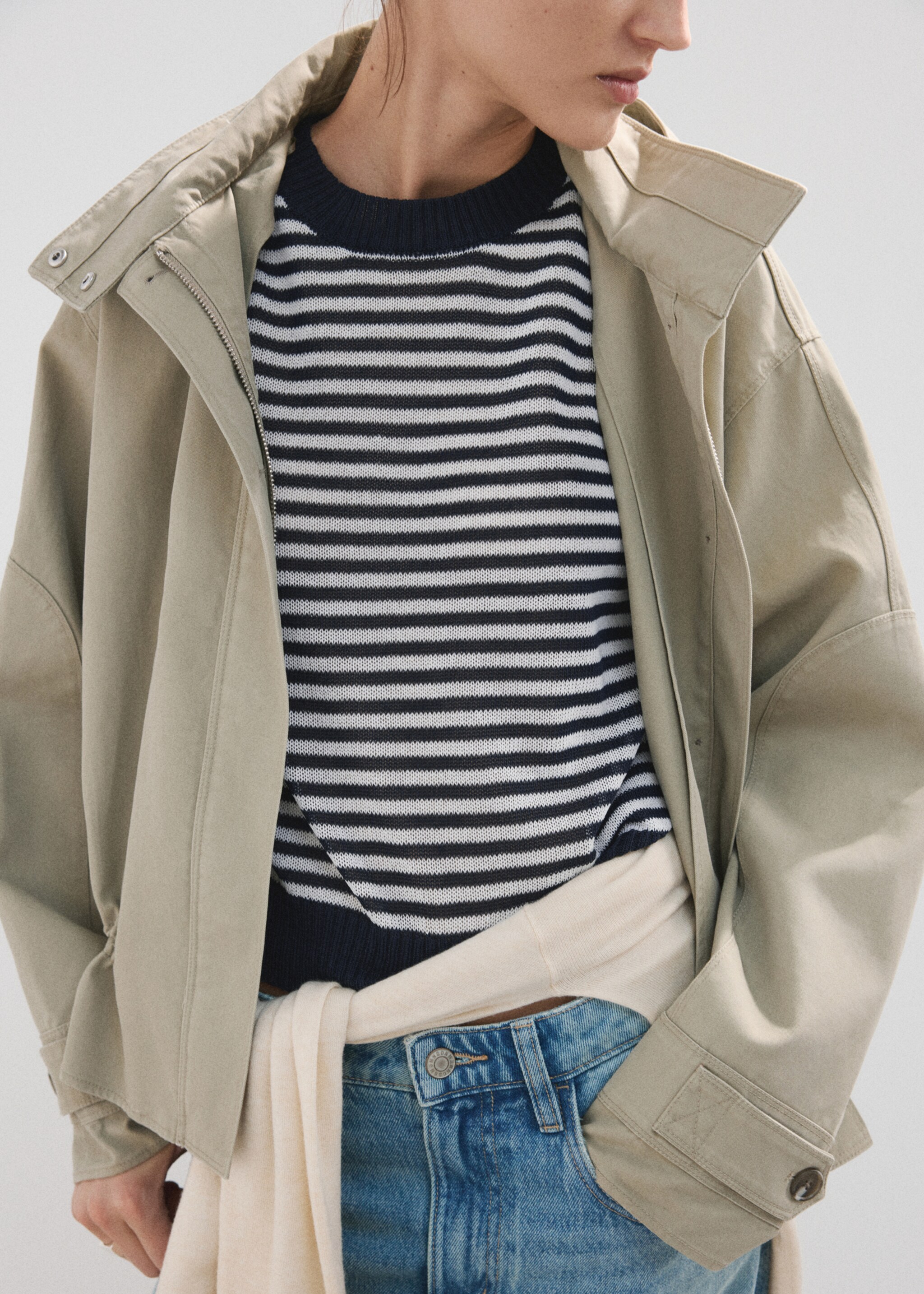 Crop striped sweater - Medium plane, Dark Navy. Ref: 27037143-00.