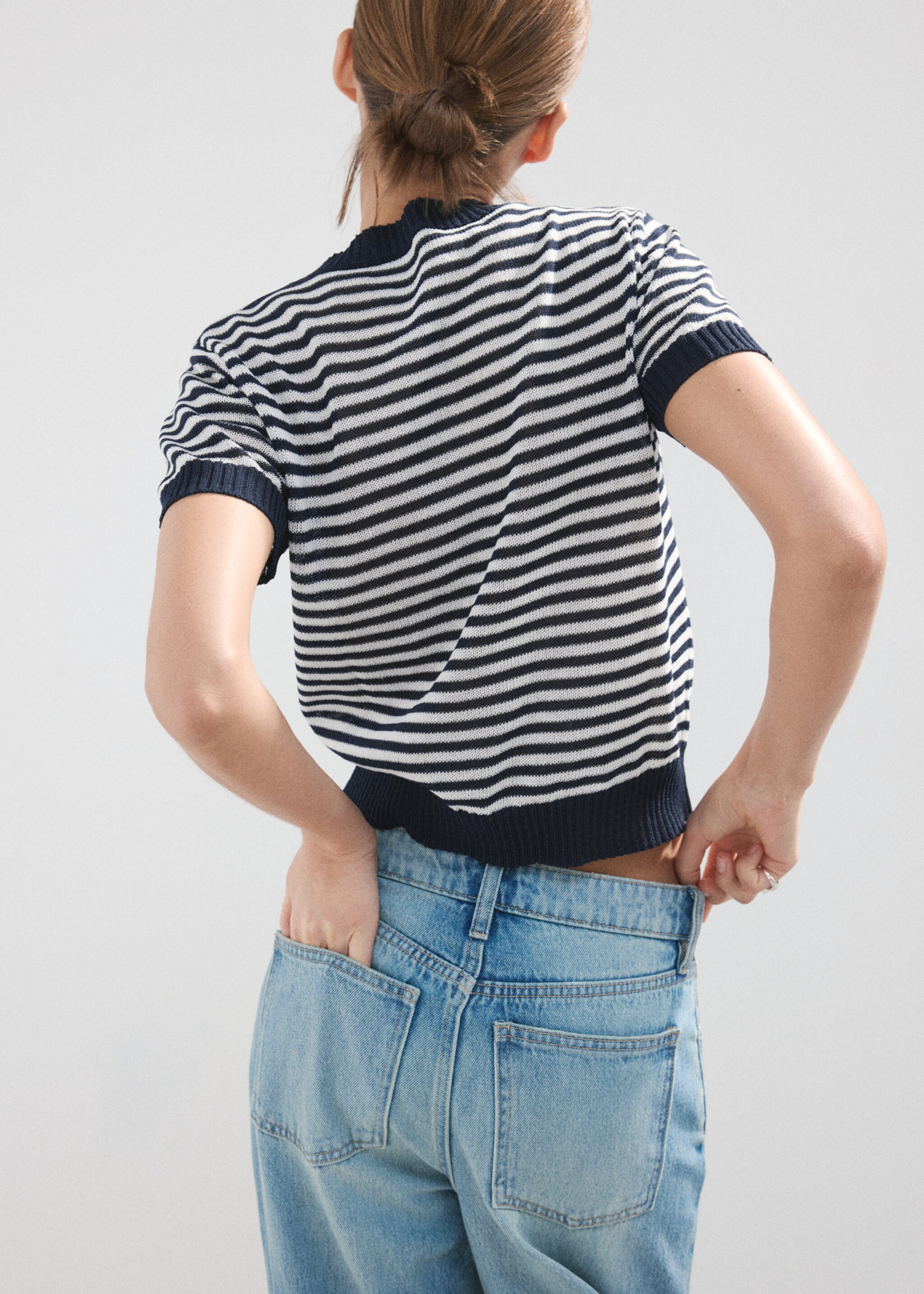 Crop striped sweater - Reverse of the article, Dark Navy. Ref: 27037143-00.
