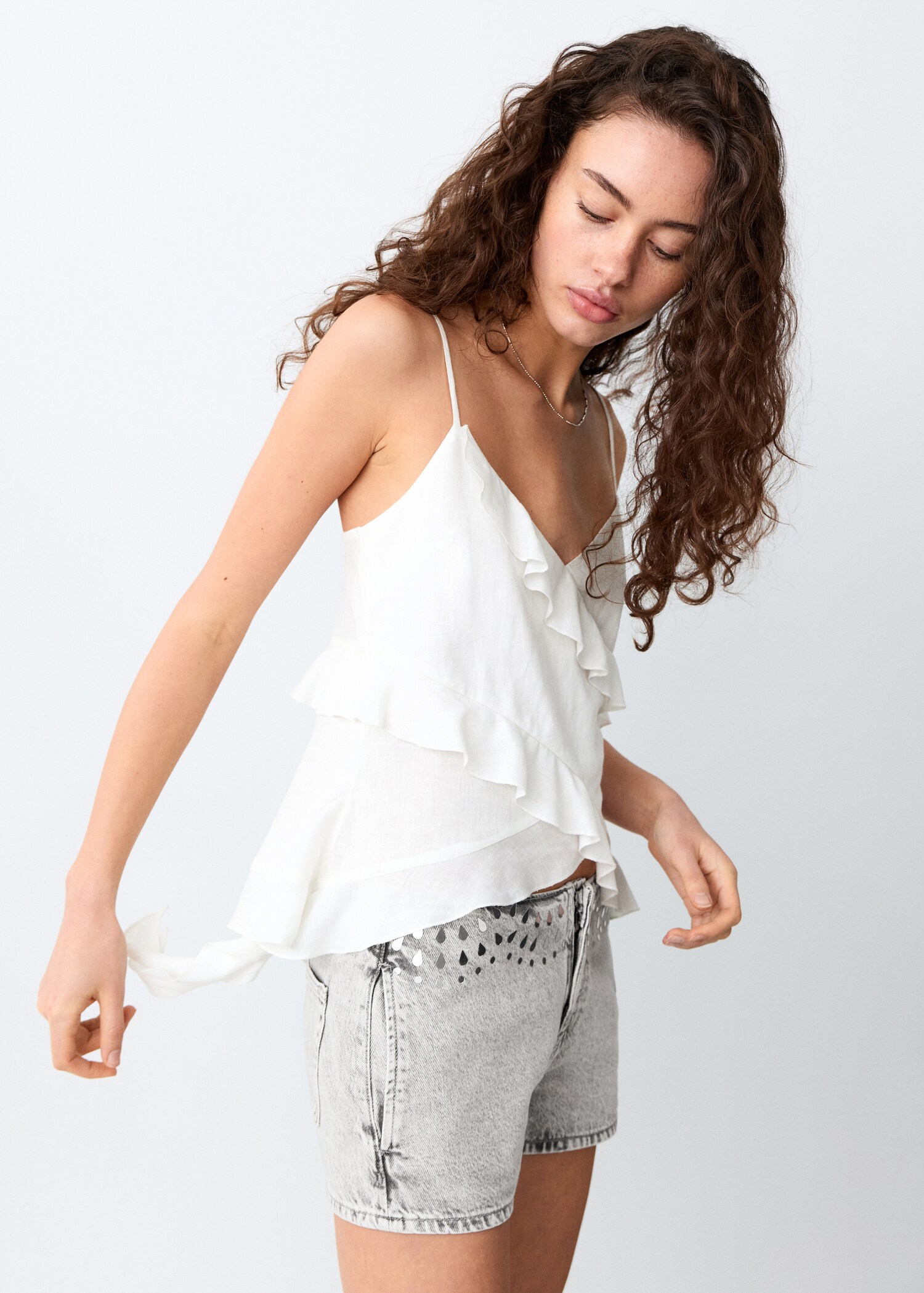 Linen blend frill top - Medium plane