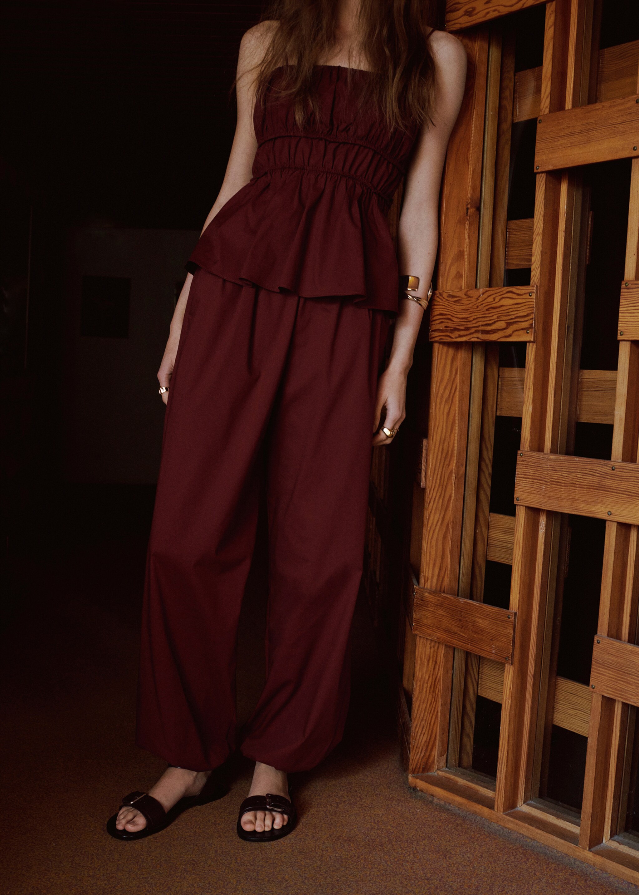 Balloon-style trousers with elasticated waist - Medium plane, Burnt Orange. Ref: 27037149-00.