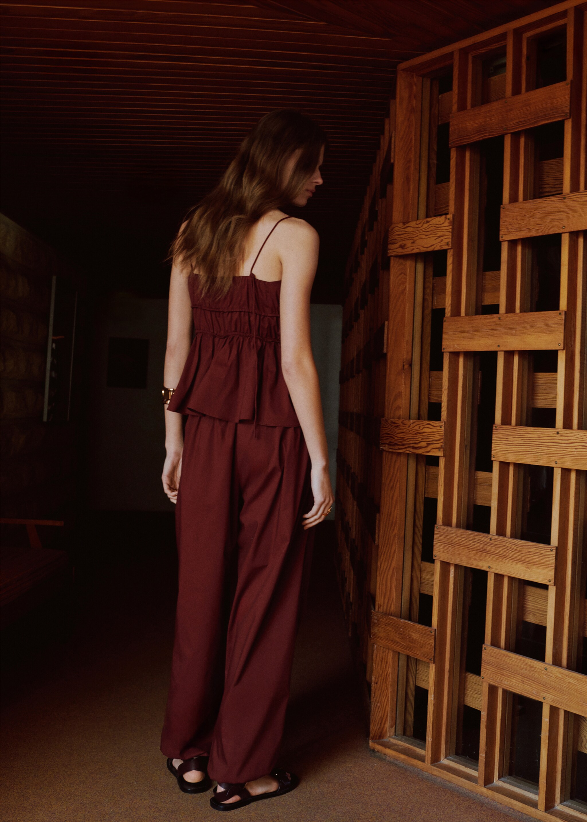 Balloon-style trousers with elasticated waist - Reverse of the article, Burnt Orange. Ref: 27037149-00.