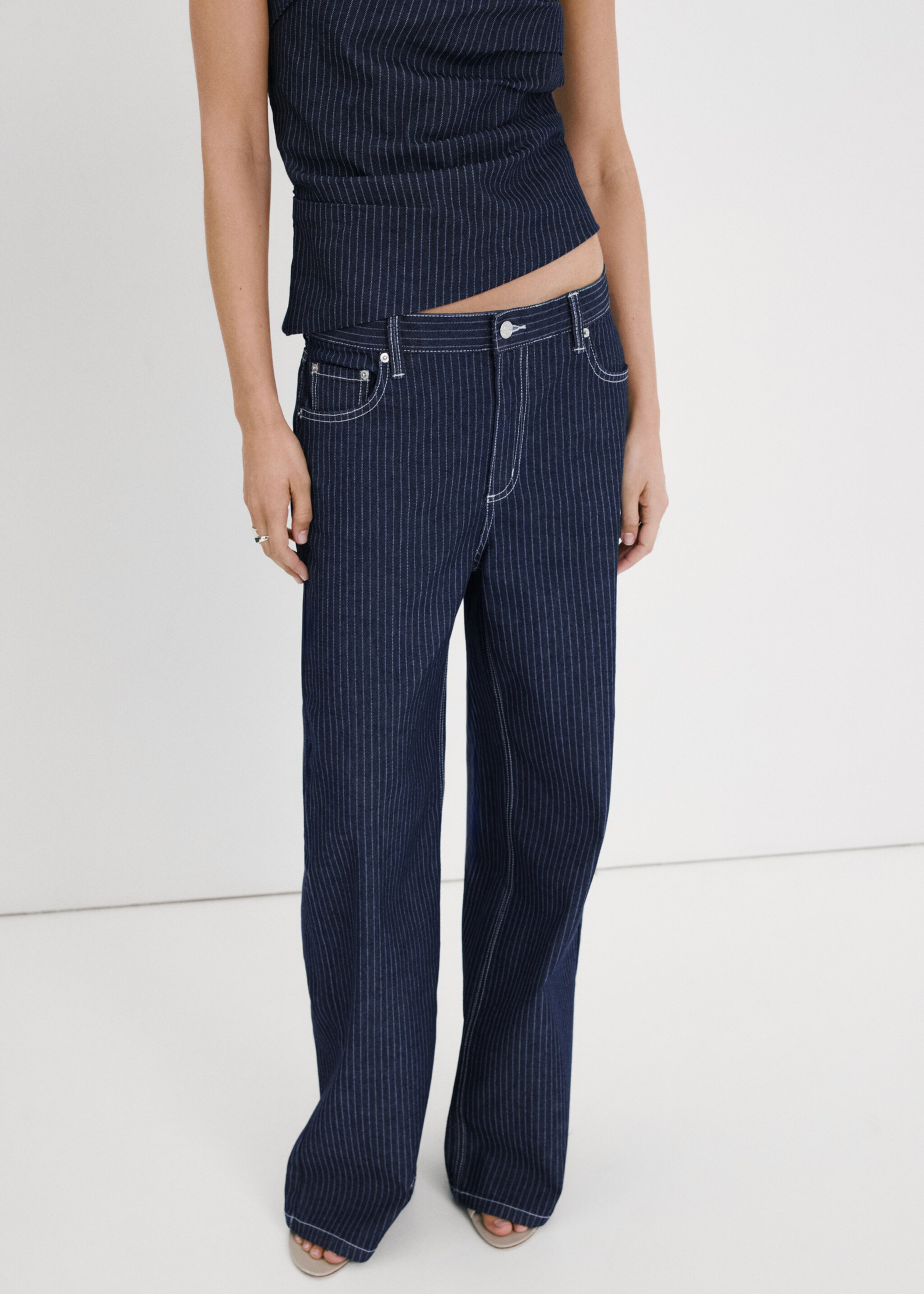 Straight striped jeans - Medium plane, Indigo Blue. Ref: 27037150-00.