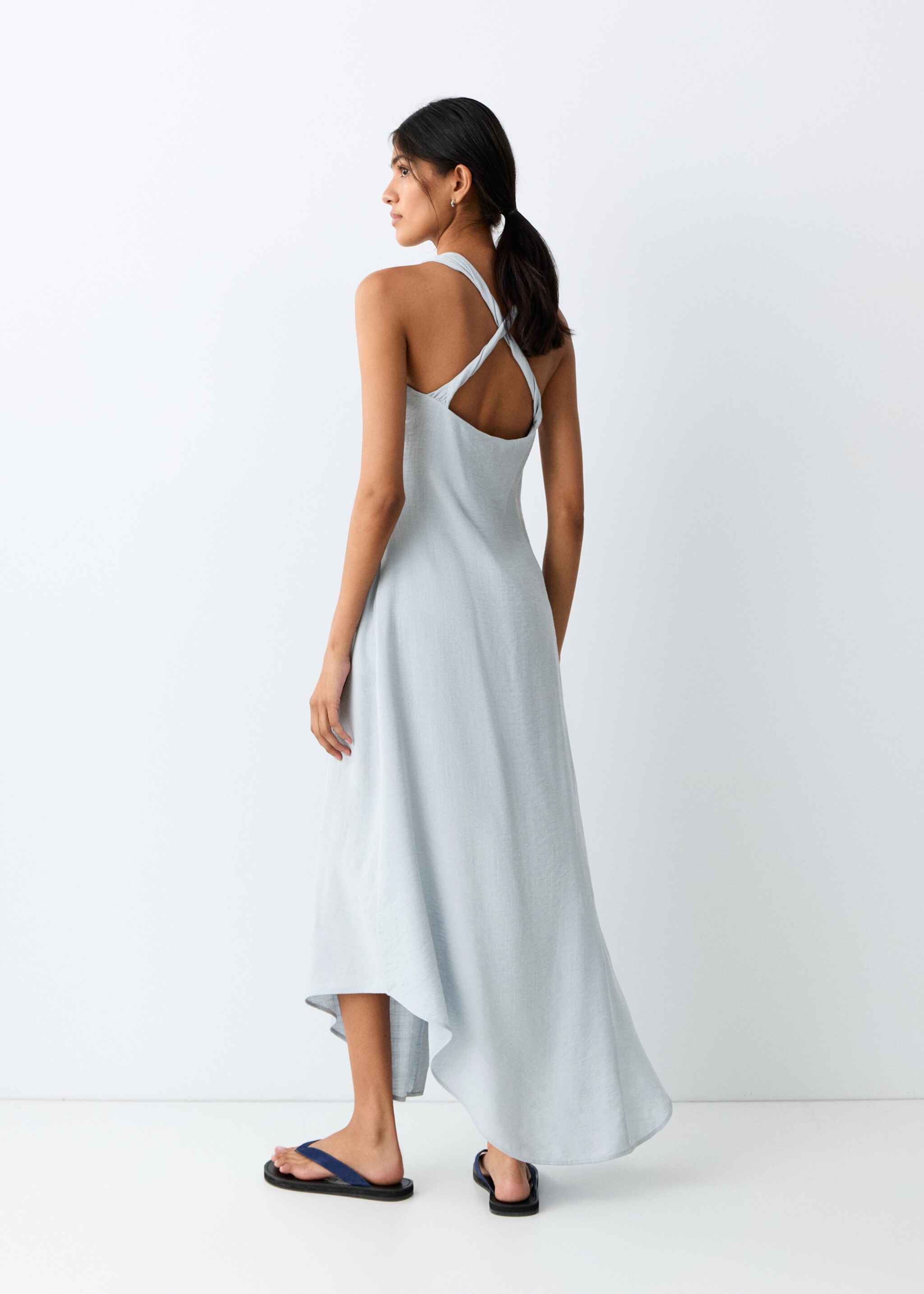 فستان فضفاض بظهر متقاطع - الجهة الخلفية للمنتج, أزرق سماوي. Ref: 27037152-00.