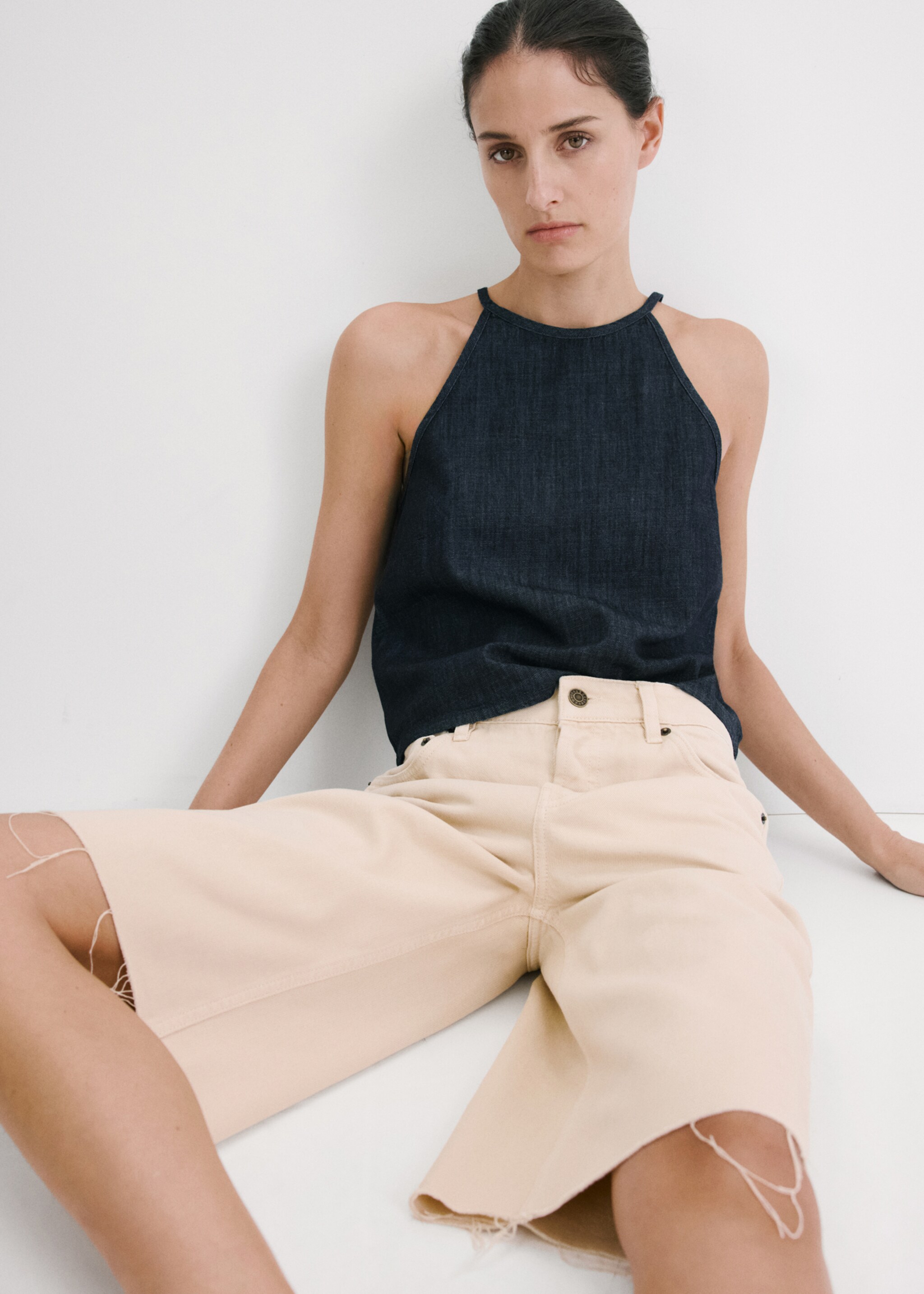 Halter neck denim top - Medium plane, Open Blue. Ref: 27037158-00.