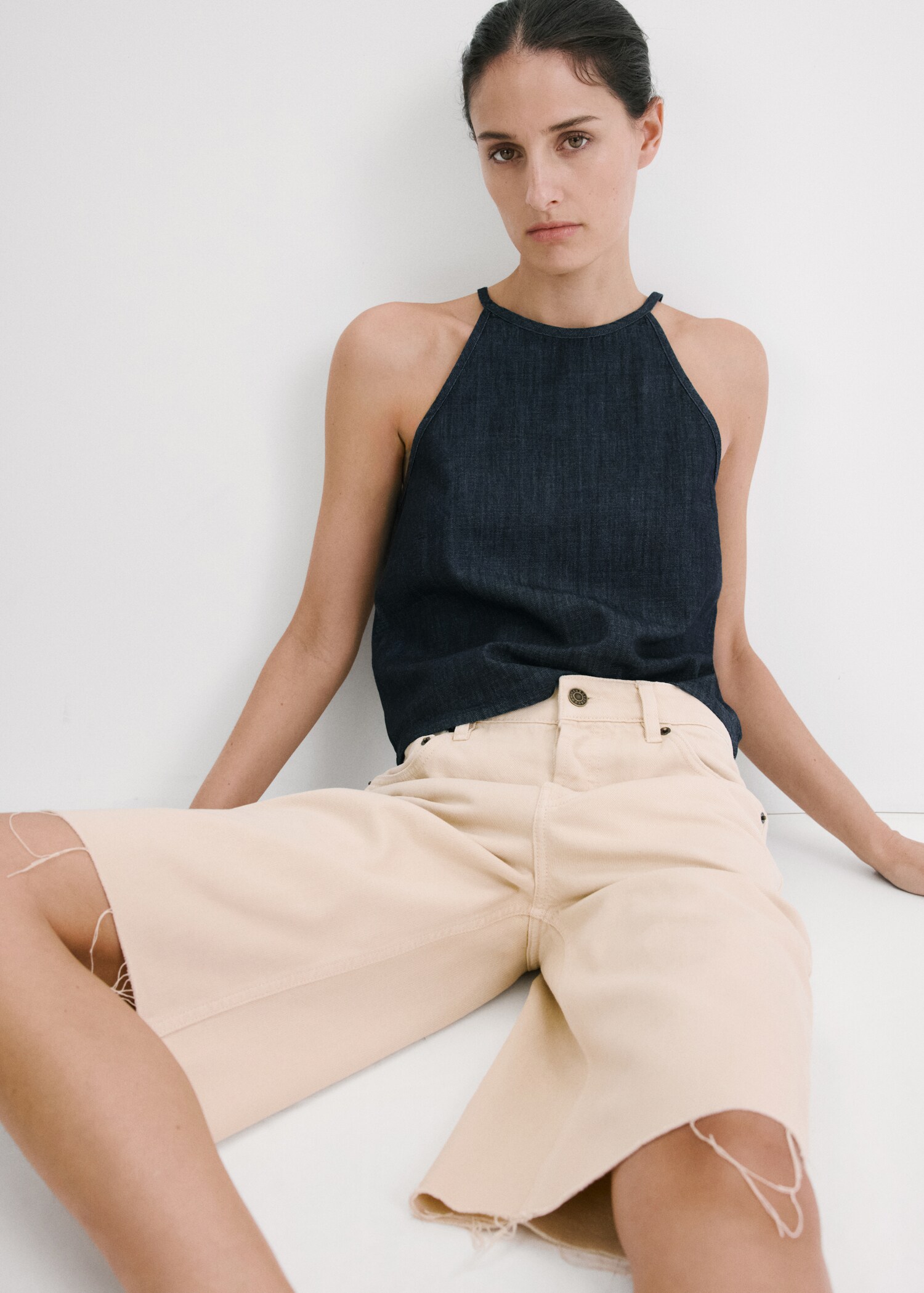 Halter neck denim top - Medium plane