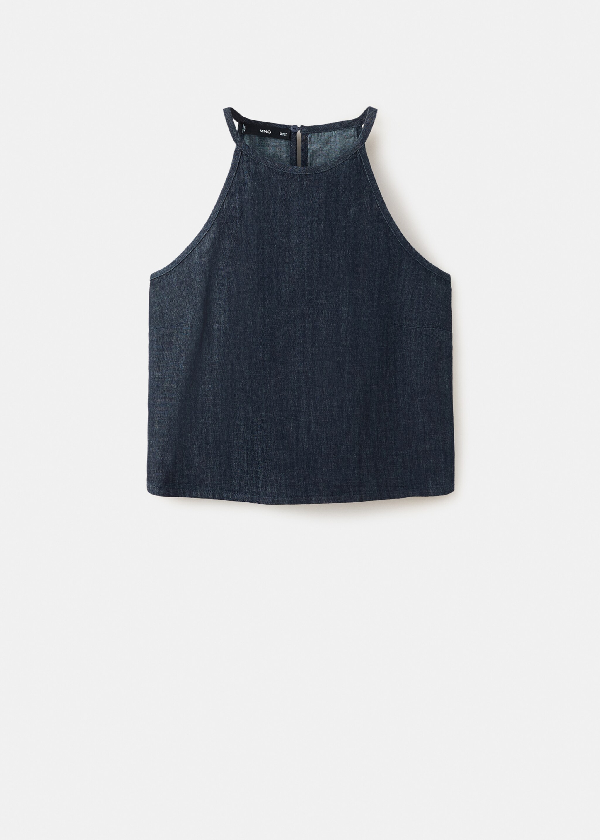 Halter neck denim top - Article without model, Open Blue. Ref: 27037158-00.
