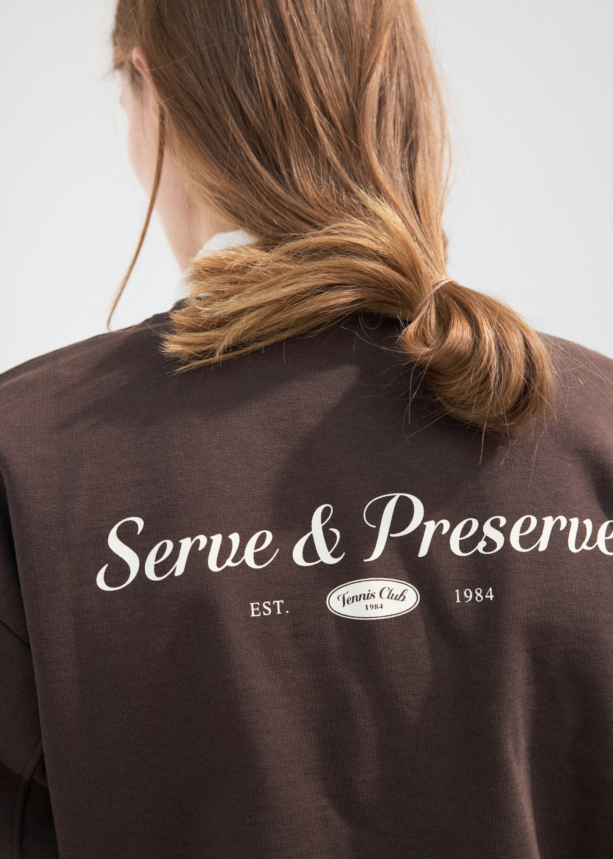 Oversized sweatshirt with printed message - Details of the article 6, Brown. Ref: 27037164-00.