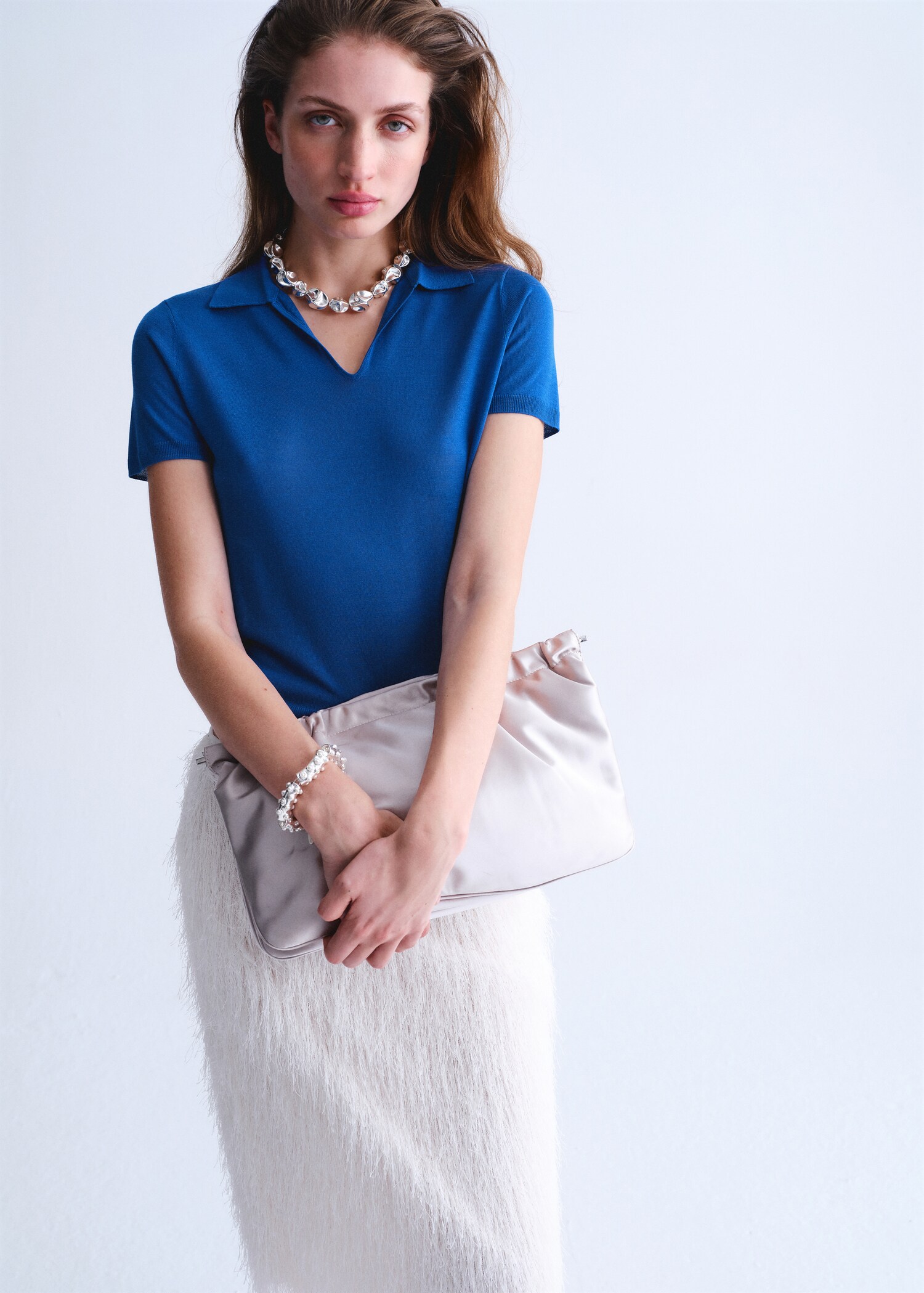 Lyocell polo neck jersey - Medium plane