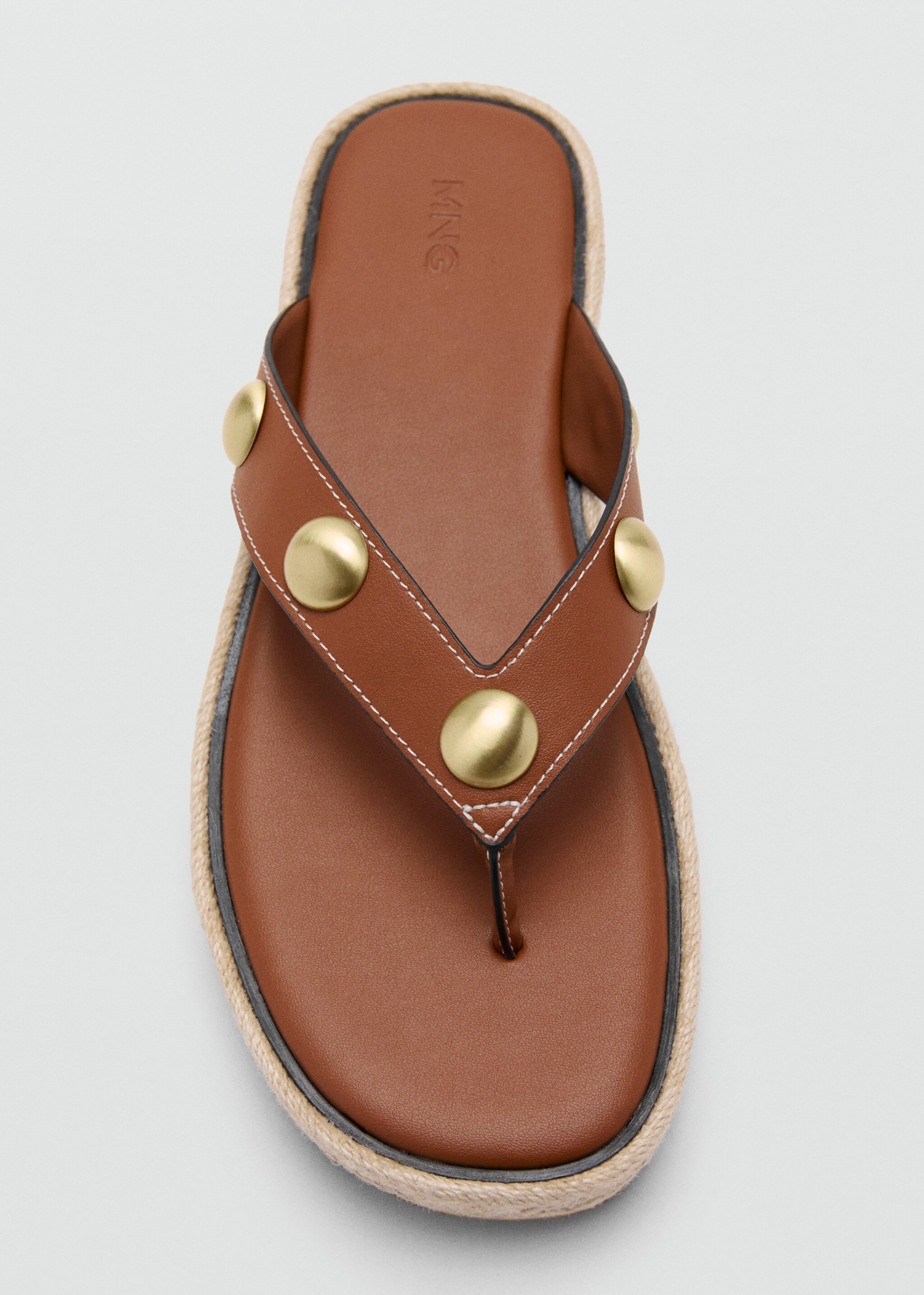Esparto sandals with studs - Details of the article 2, Brown. Ref: 27037779-00.