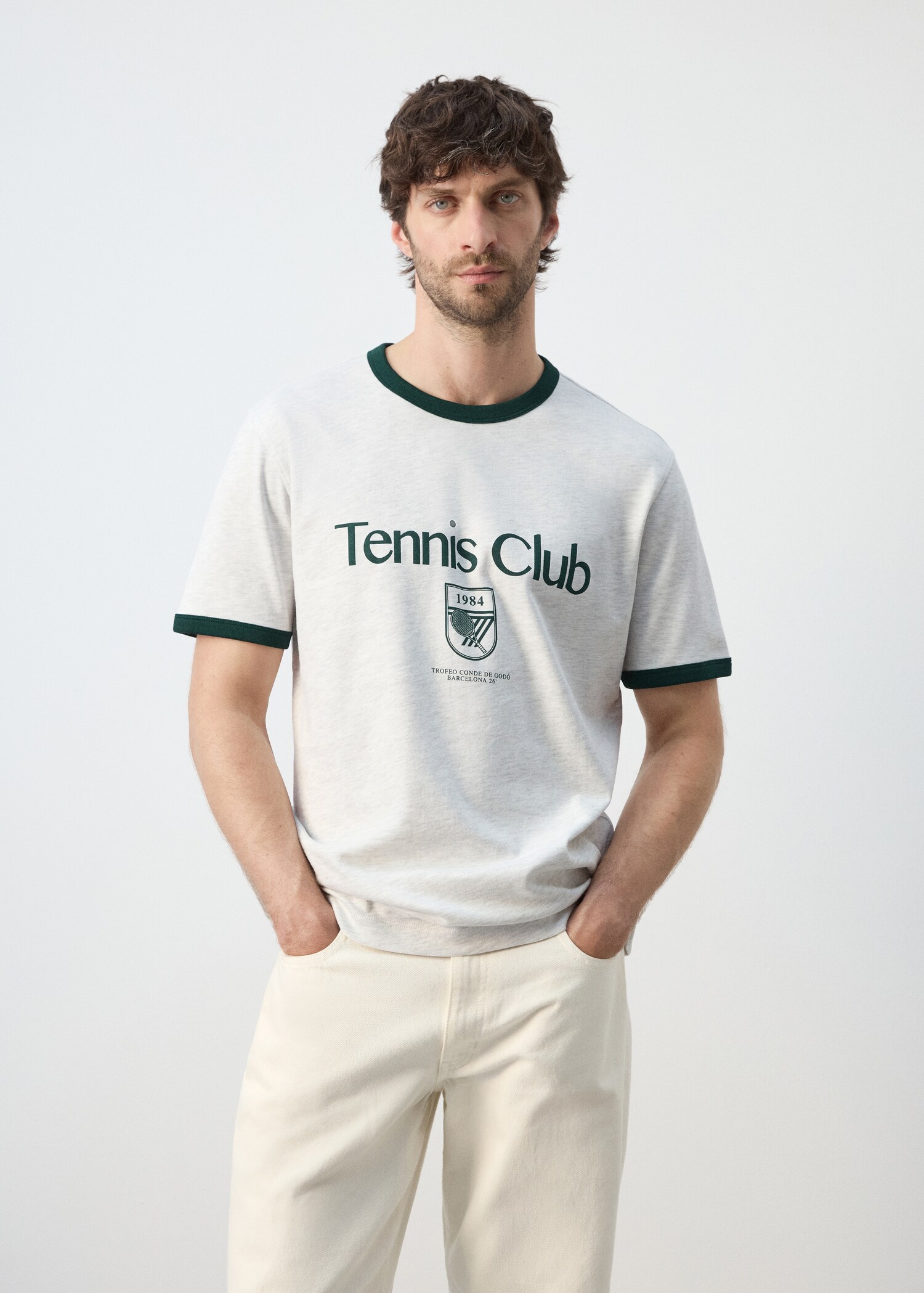 T-shirt coton liserés contrastants - Plan moyen