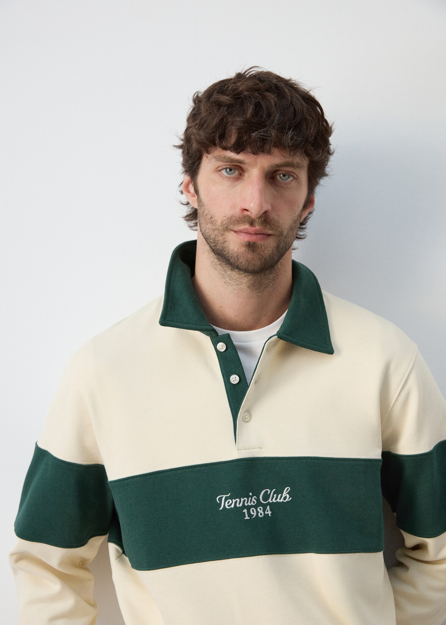 Striped polo sweatshirt in 100% cotton - Details of the article 1