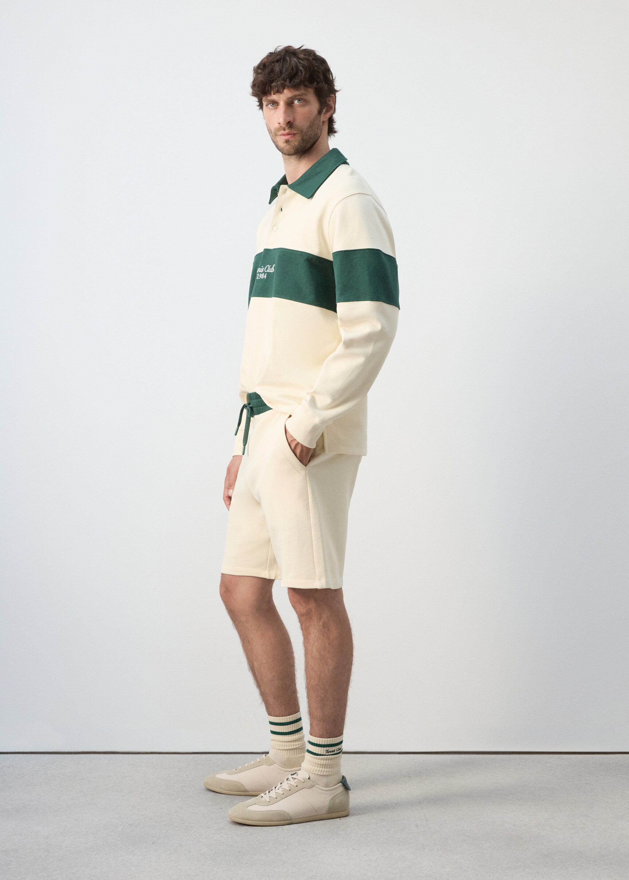 Striped polo sweatshirt in 100% cotton - Details of the article 2, Off White. Ref: 27037795-00.