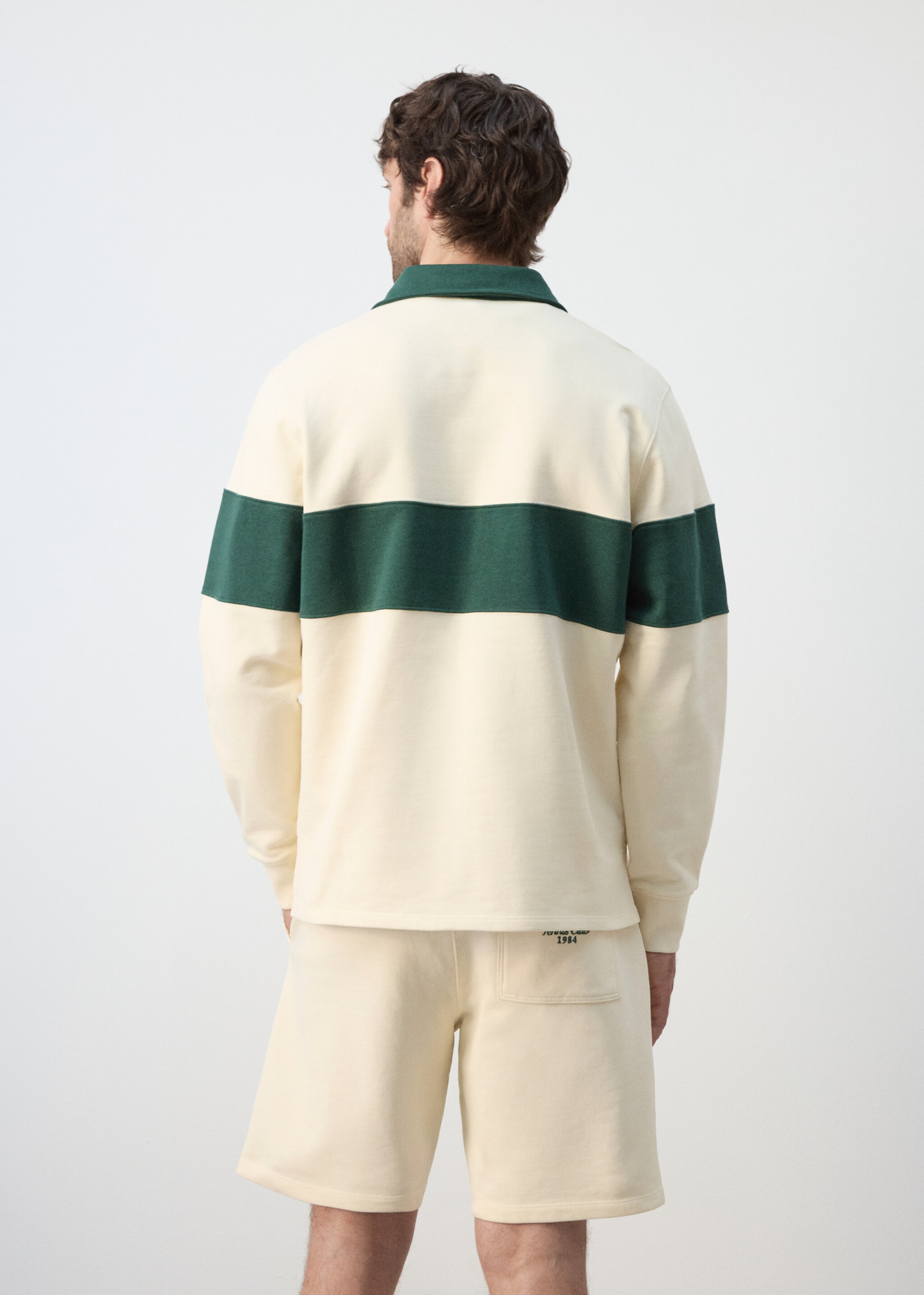 Striped polo sweatshirt in 100% cotton - Reverse of the article, Off White. Ref: 27037795-00.