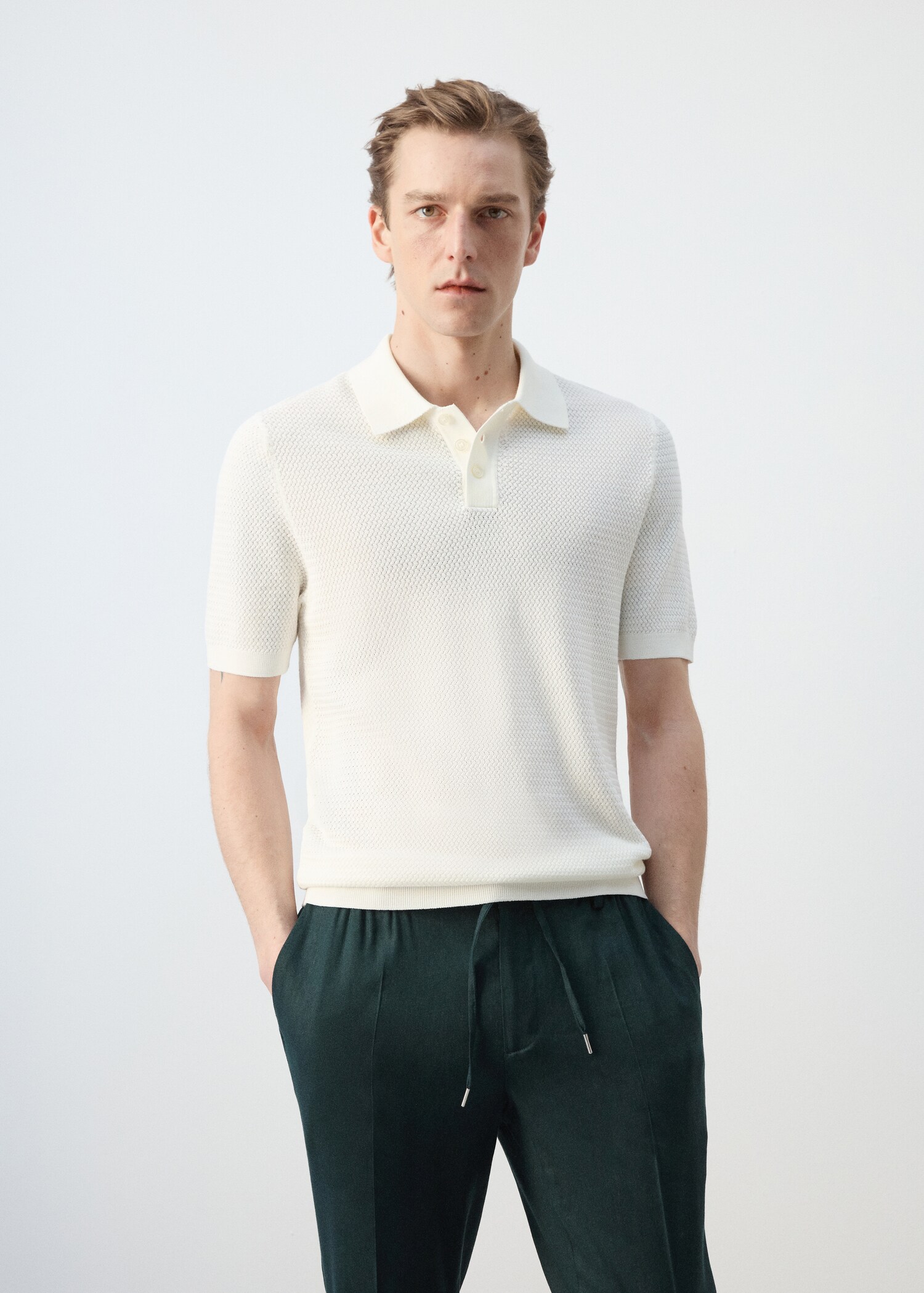 Fine-knit ribbed cotton polo shirt - Medium plane