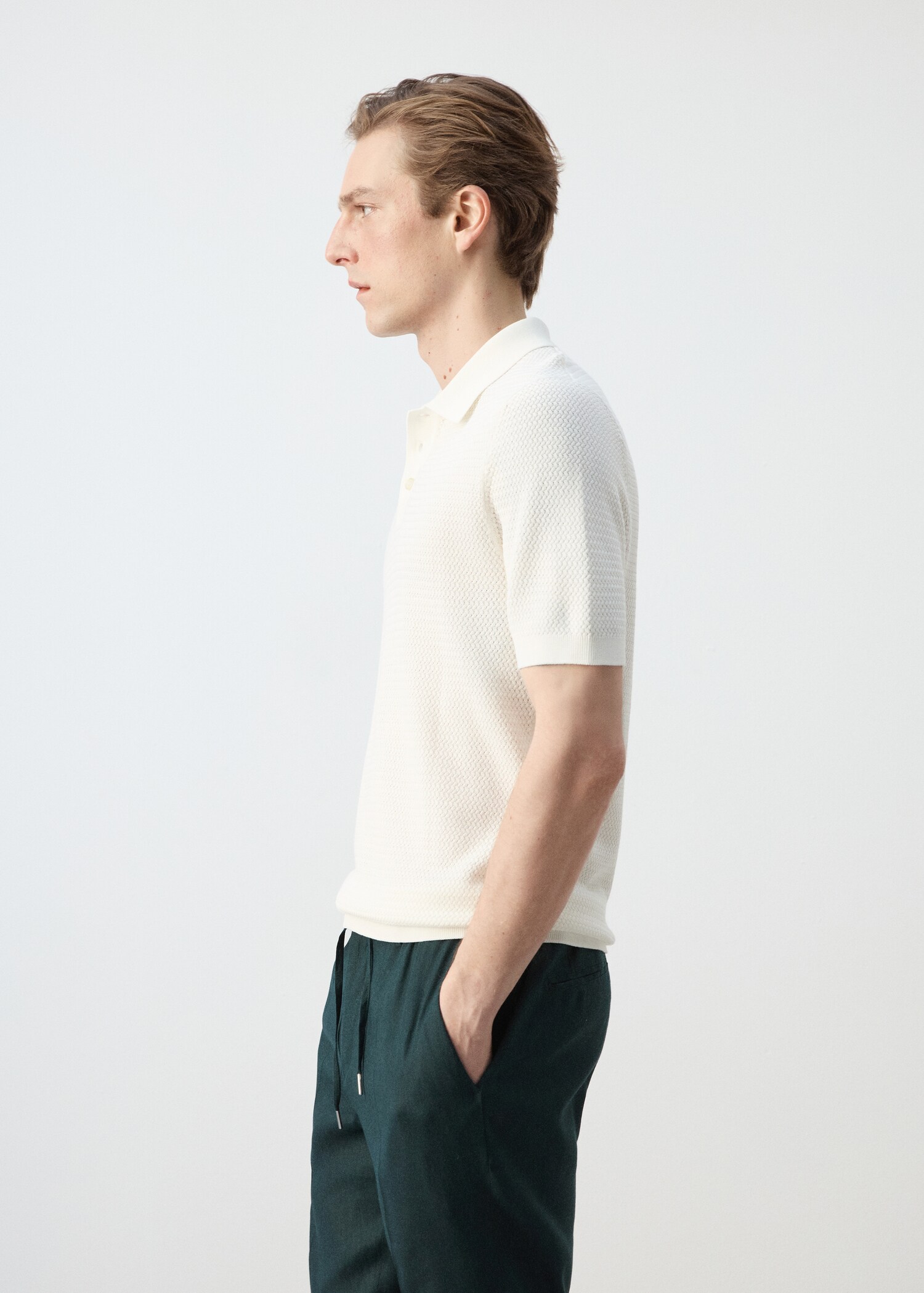 Fine-knit ribbed cotton polo shirt - Details of the article 2