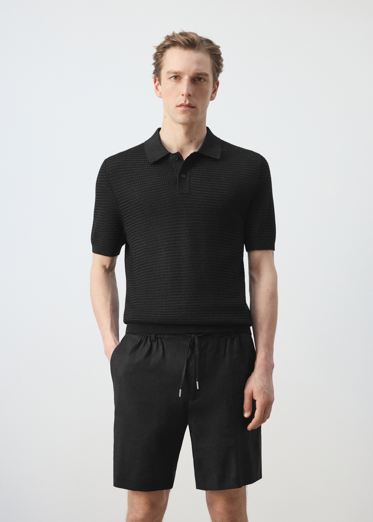 Fine-knit ribbed cotton polo shirt - Medium plane