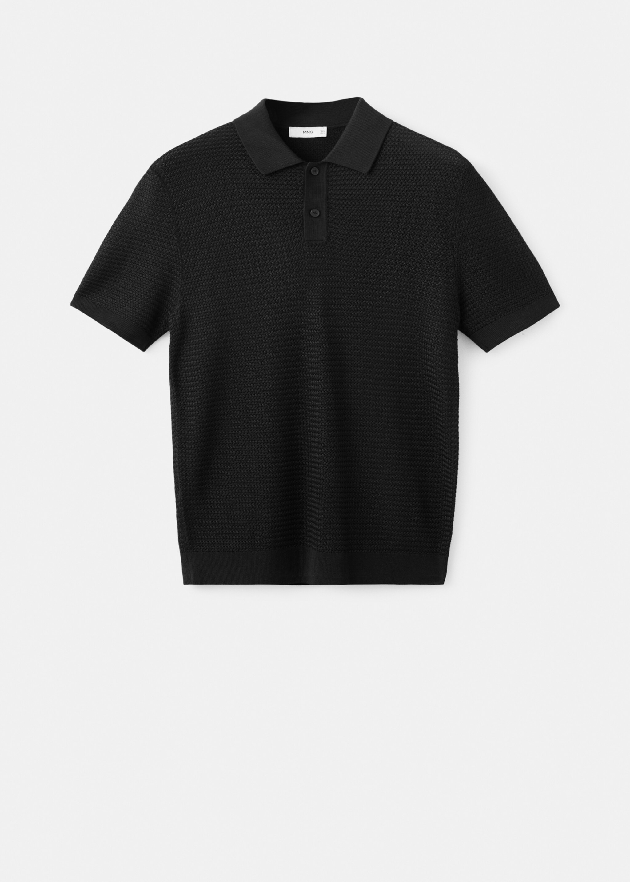 Fine-knit ribbed cotton polo shirt - Article without model, Black. Ref: 27037915-00.