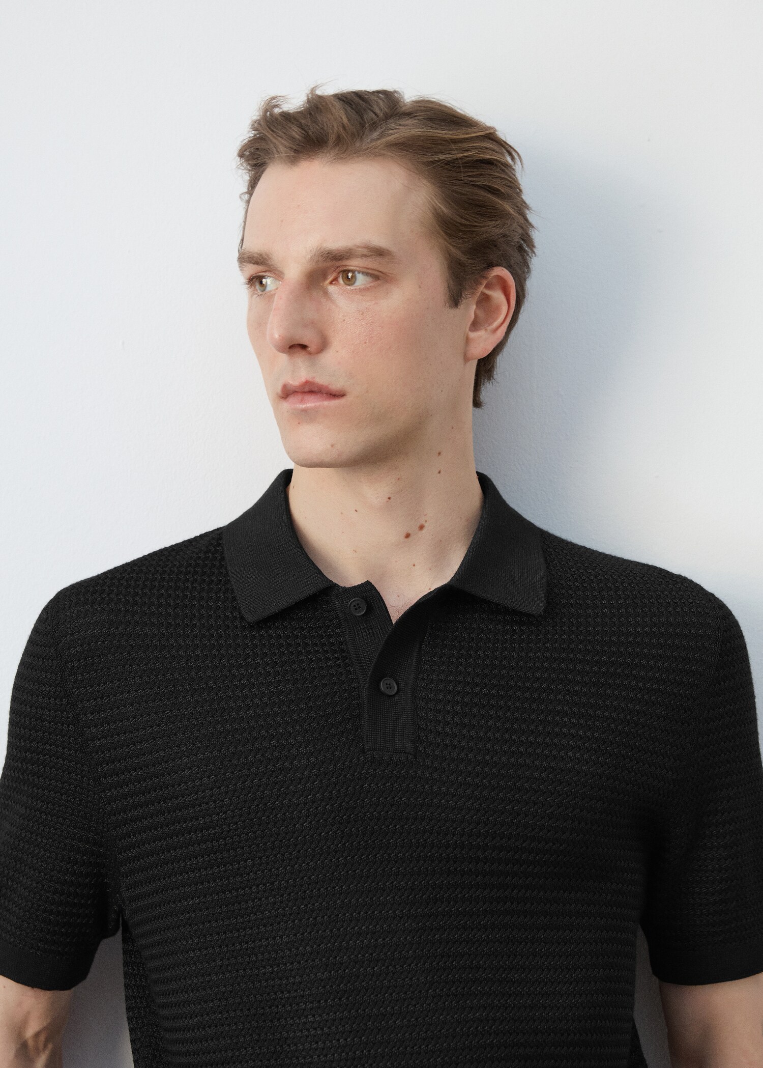 Fine-knit ribbed cotton polo shirt - Details of the article 1