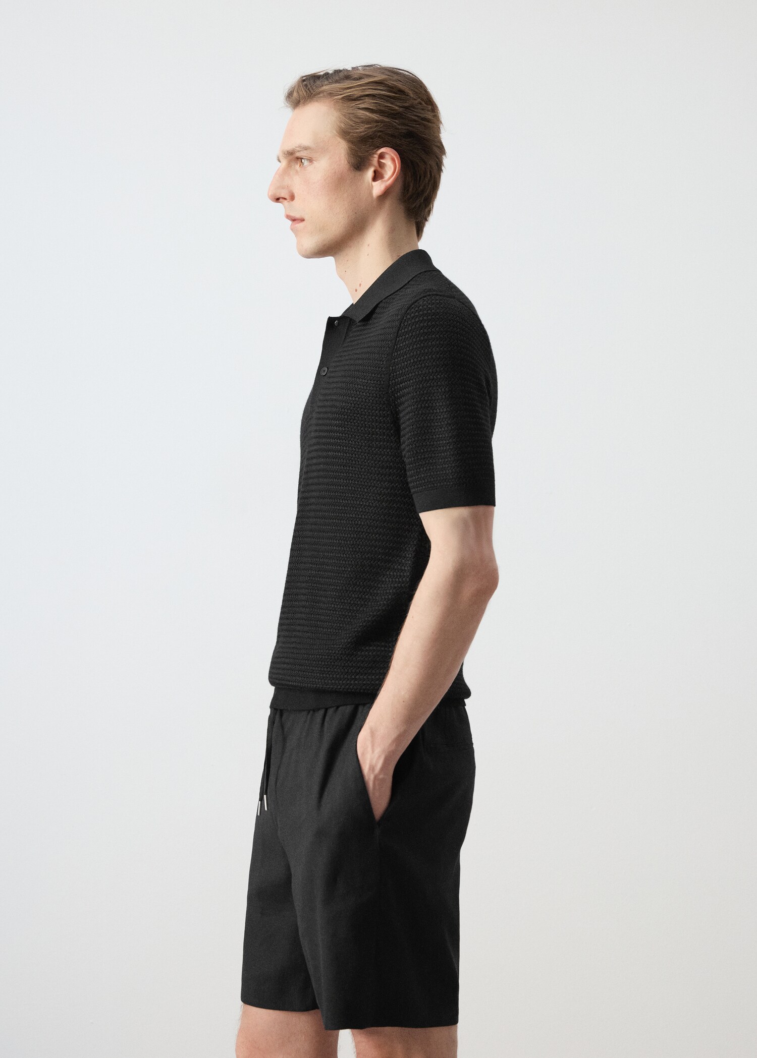 Fine-knit ribbed cotton polo shirt - Details of the article 2