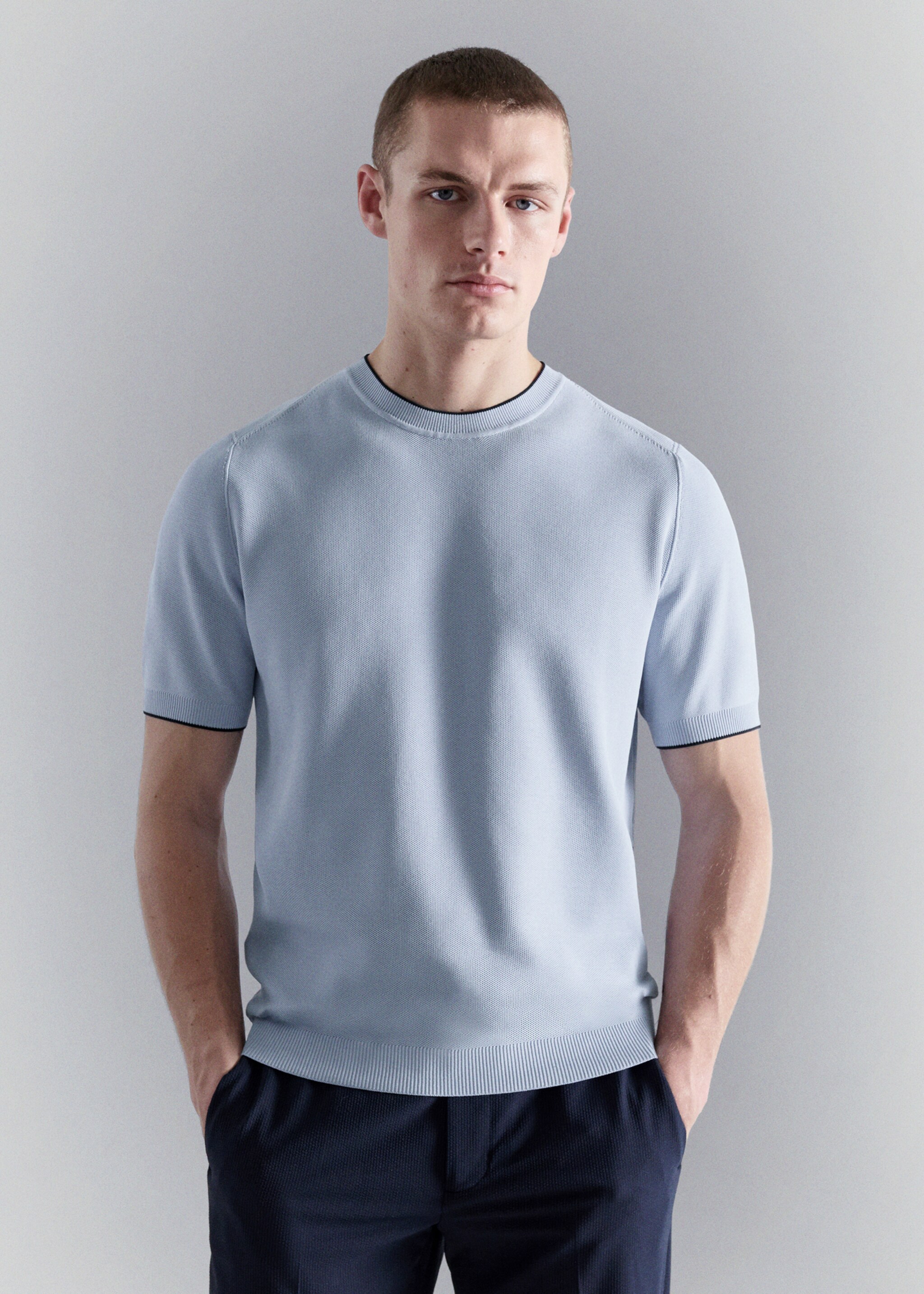 Combined knitted t-shirt - Medium plane, Sky Blue. Ref: 27037917-00.