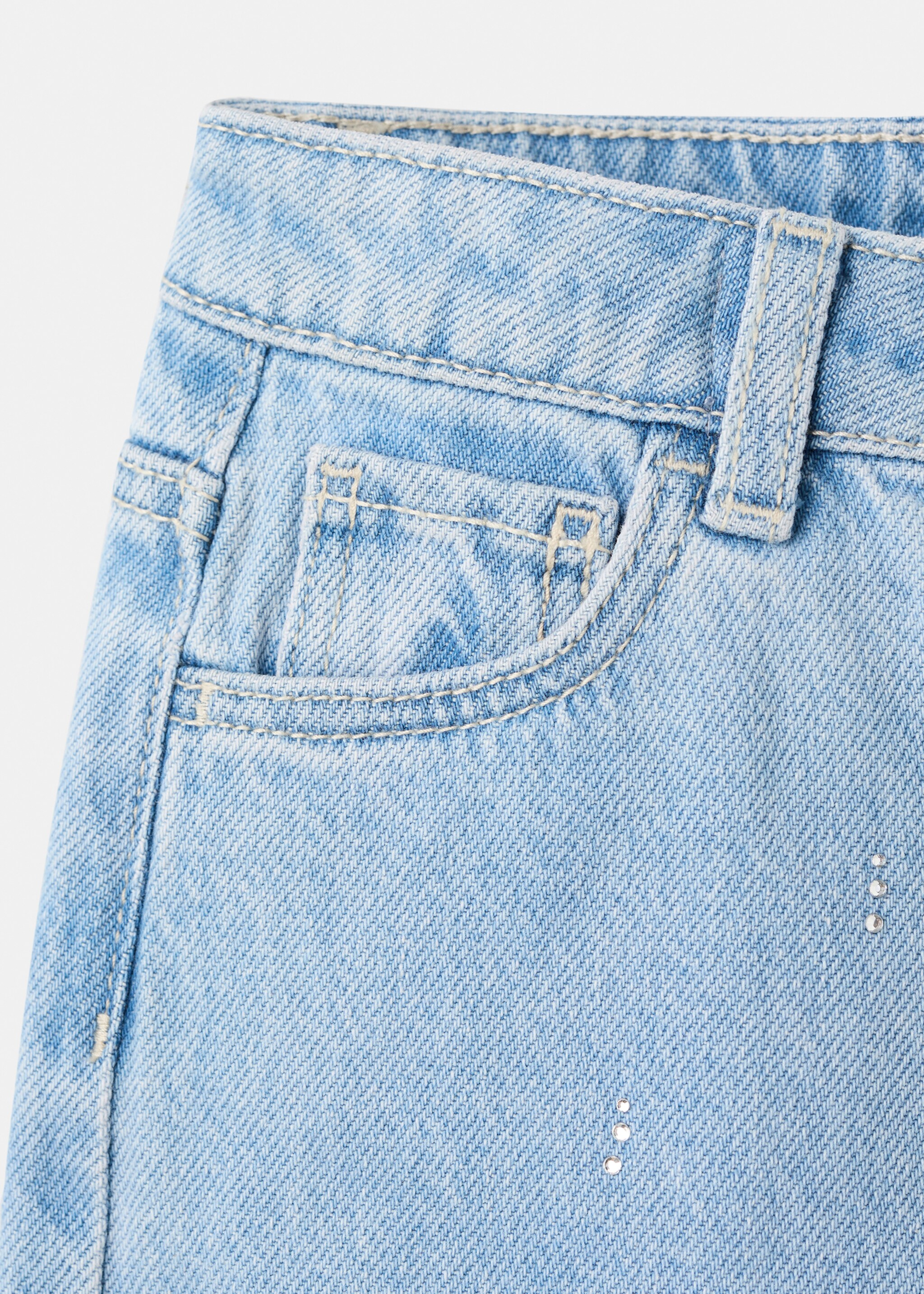 Culotte jeans with rhinestones - Details of the article 8, Medium Blue. Ref: 27041173-00.