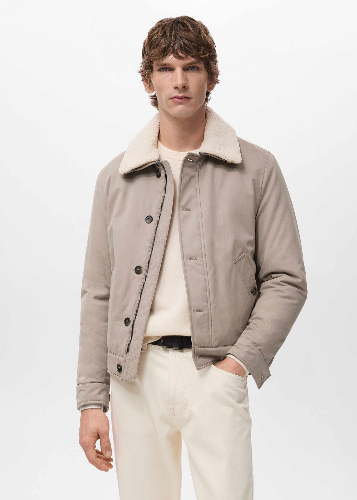 Quilted jacket with shearling-effect collar - Medium plane