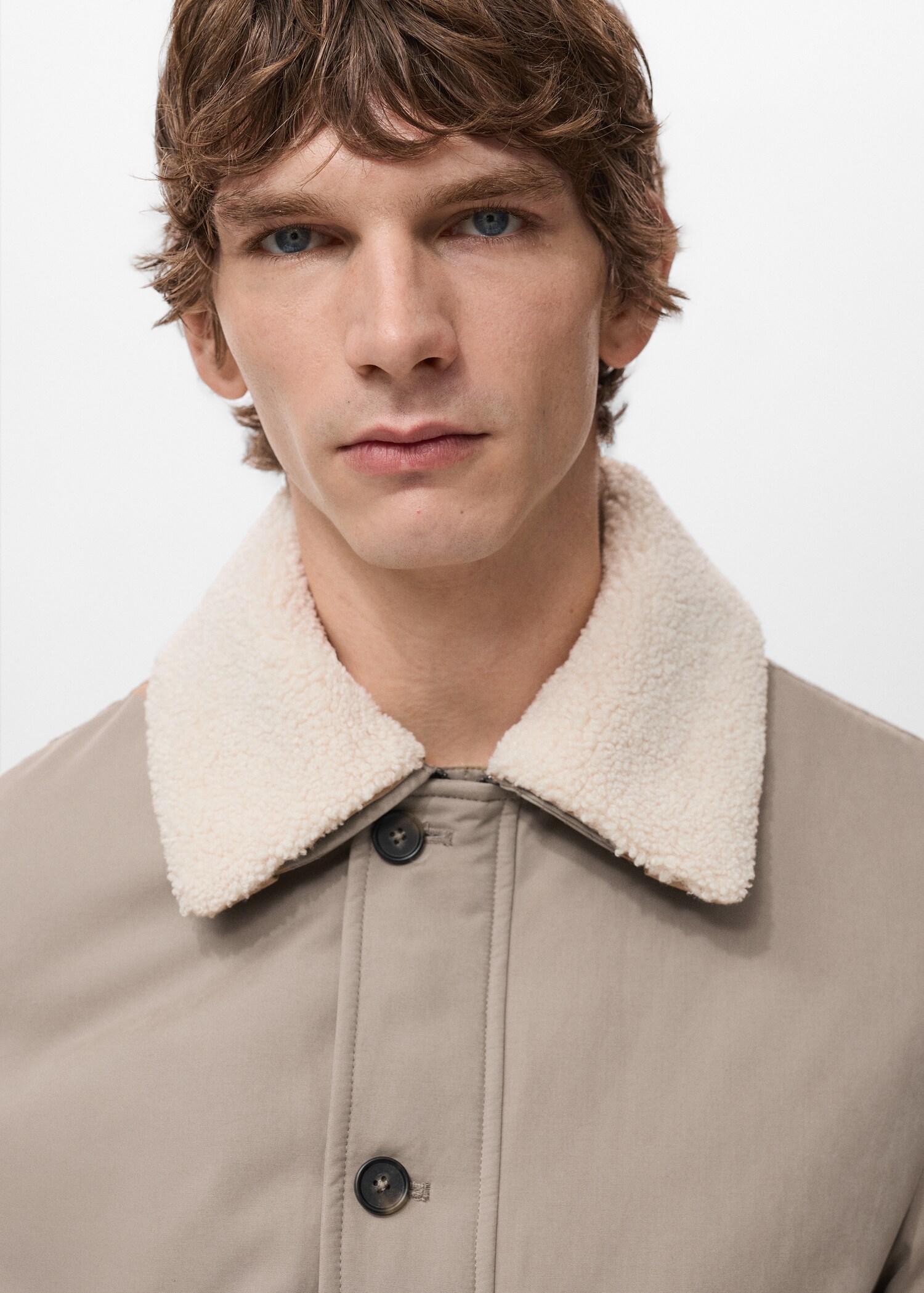 Quilted jacket with shearling-effect collar - Details of the article 1