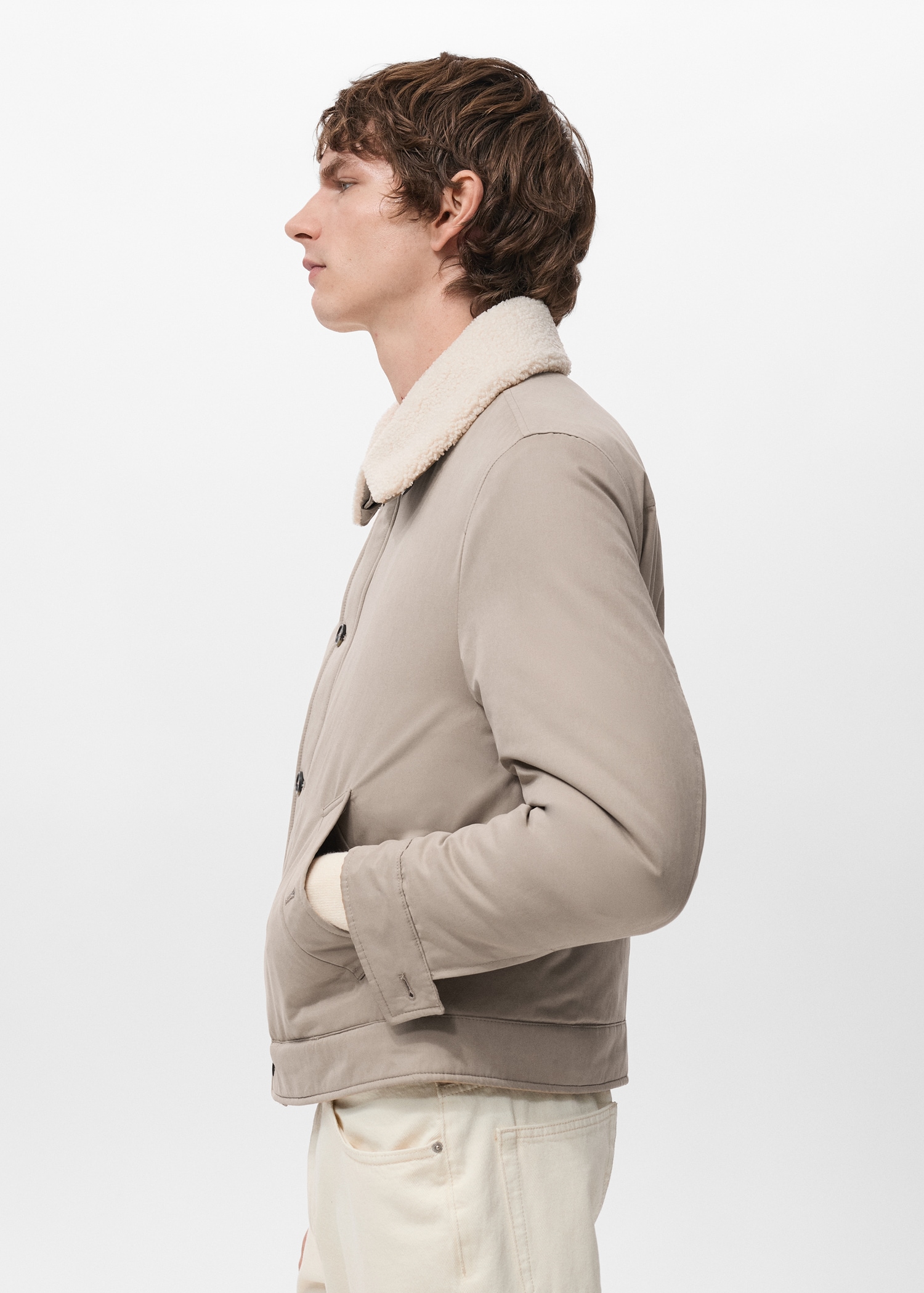 Quilted jacket with shearling-effect collar - Details of the article 2
