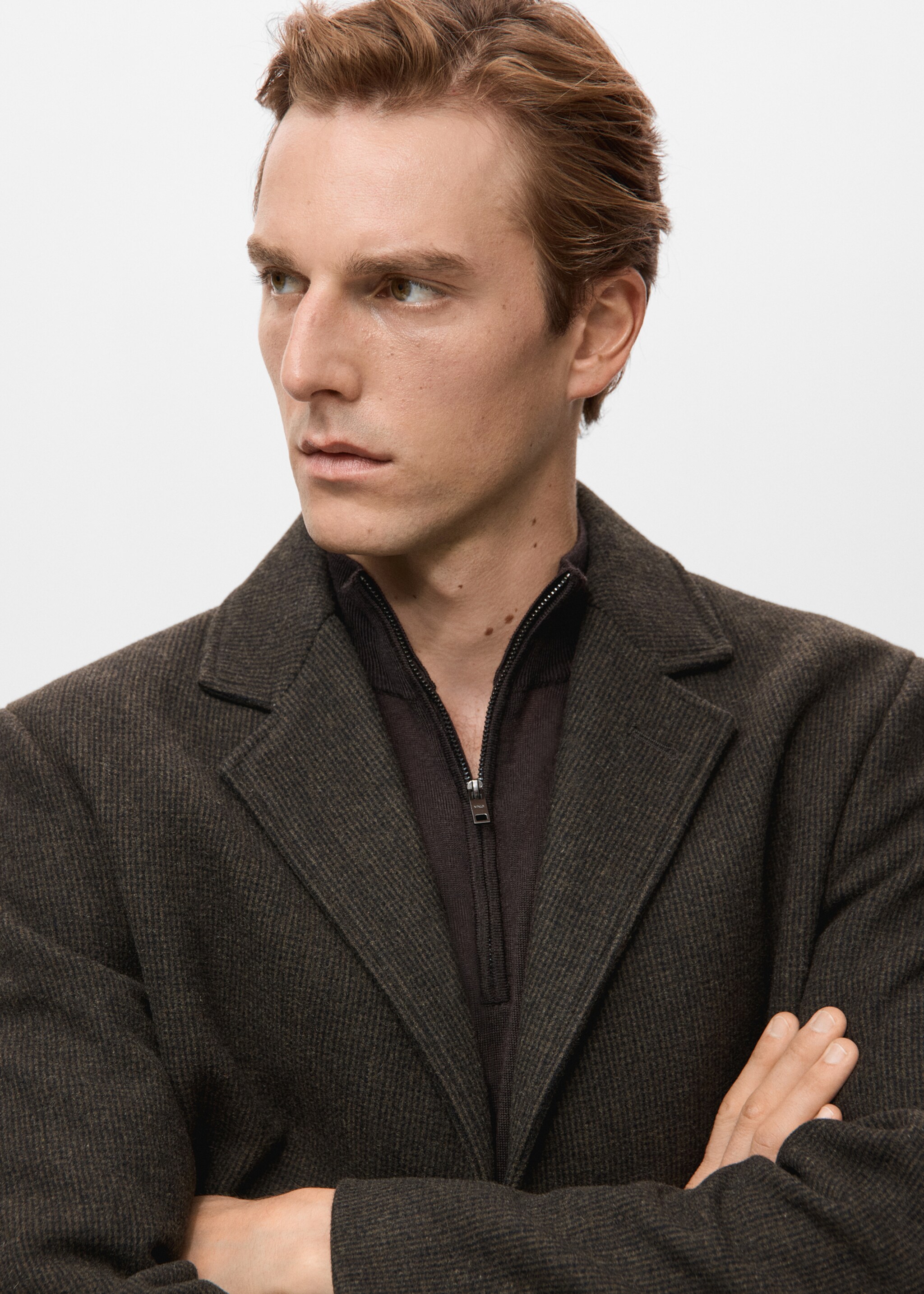 Lightweight recycled wool coat - Details of the article 1, Chocolate. Ref: 27041177-00.